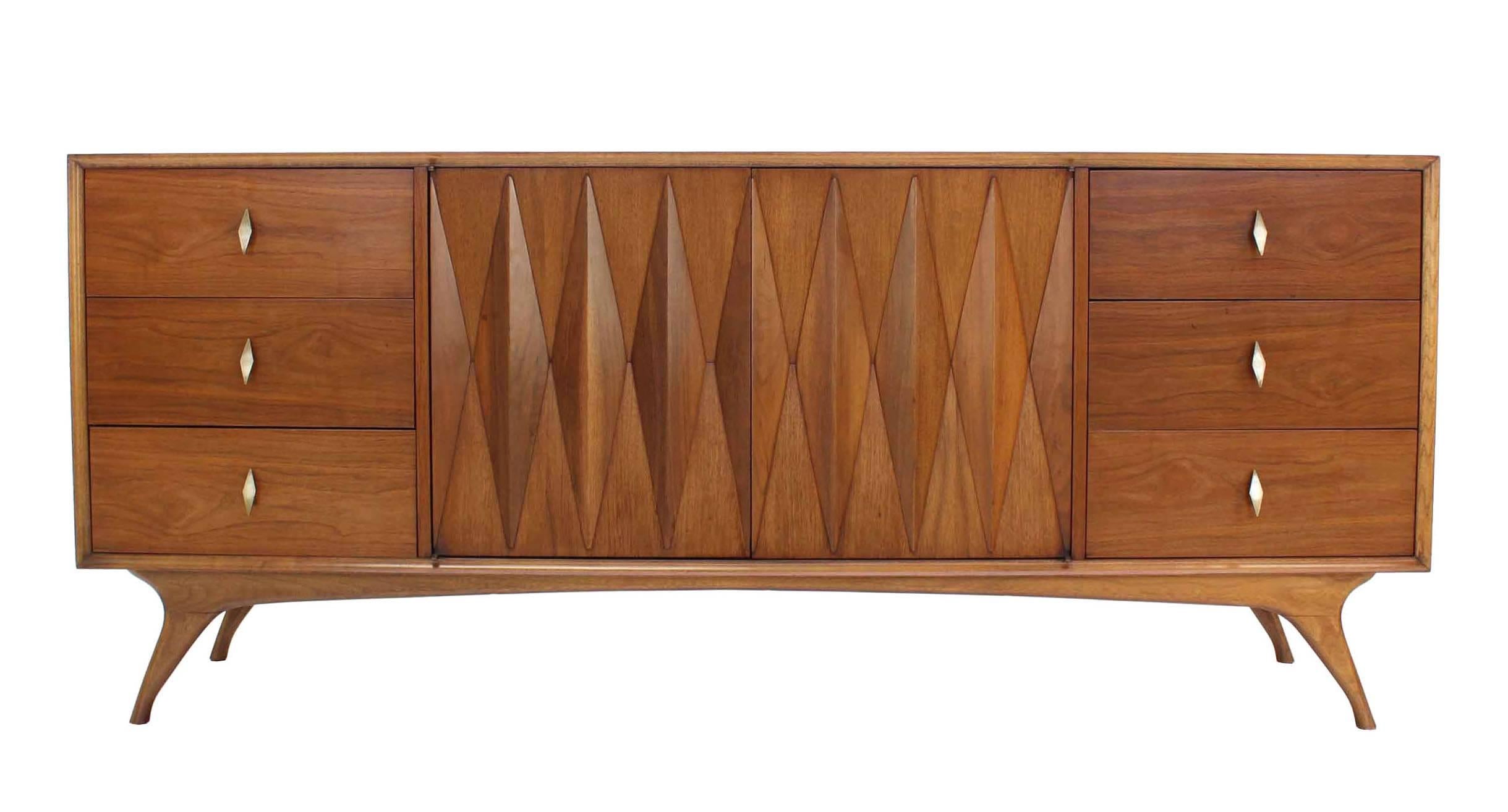 Diamond Pattern Mid-Century Modern Long Dresser 3