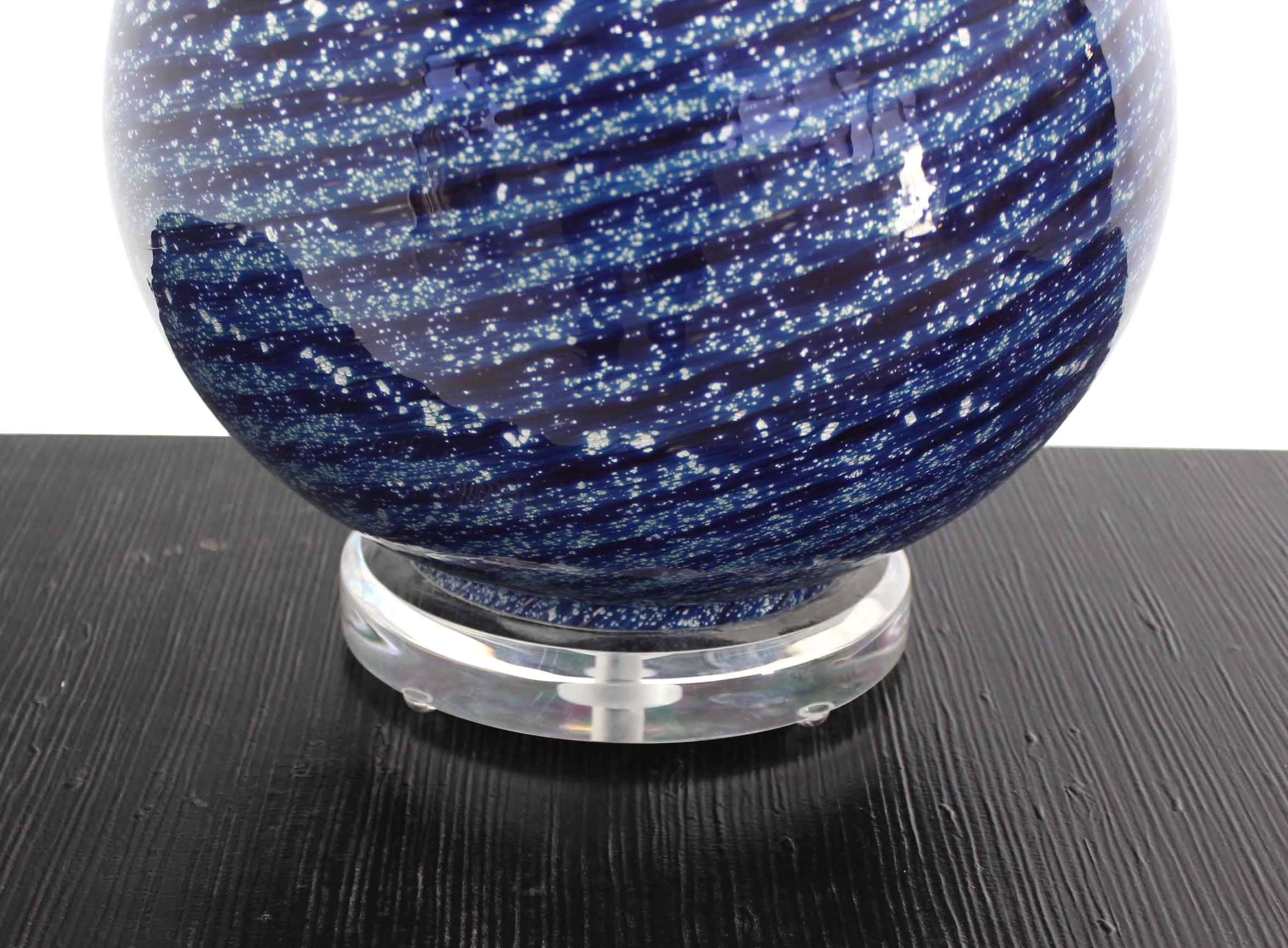 American Large Blue Art Glass Globe Table Lamp