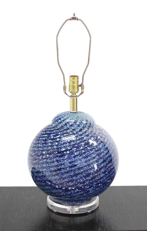 Large Blue Art Glass Globe Table Lamp at 1stDibs