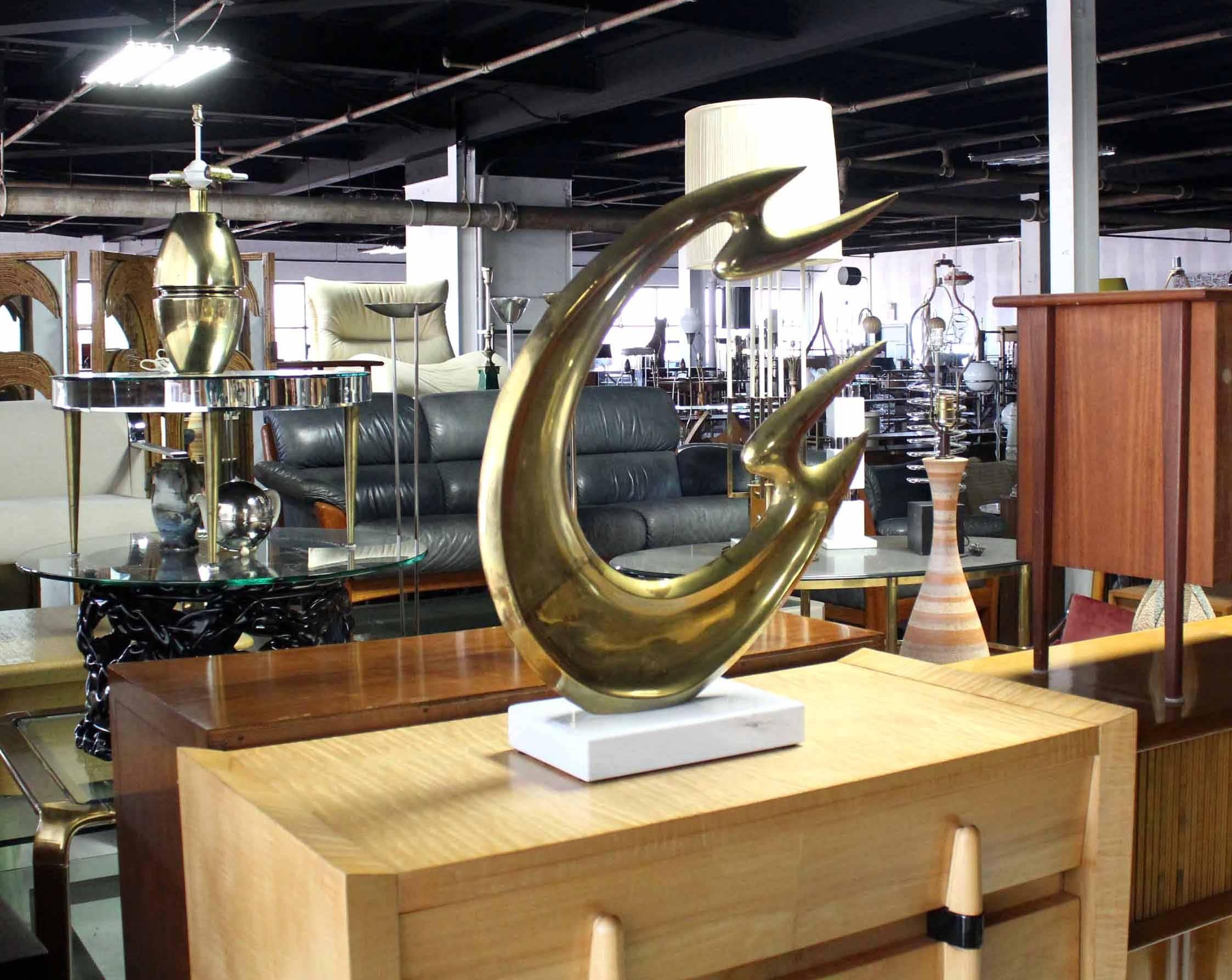 Mid-Century Modern Large Modern Abstract Sculpture Brass and White Marble Flying Fire. For Sale