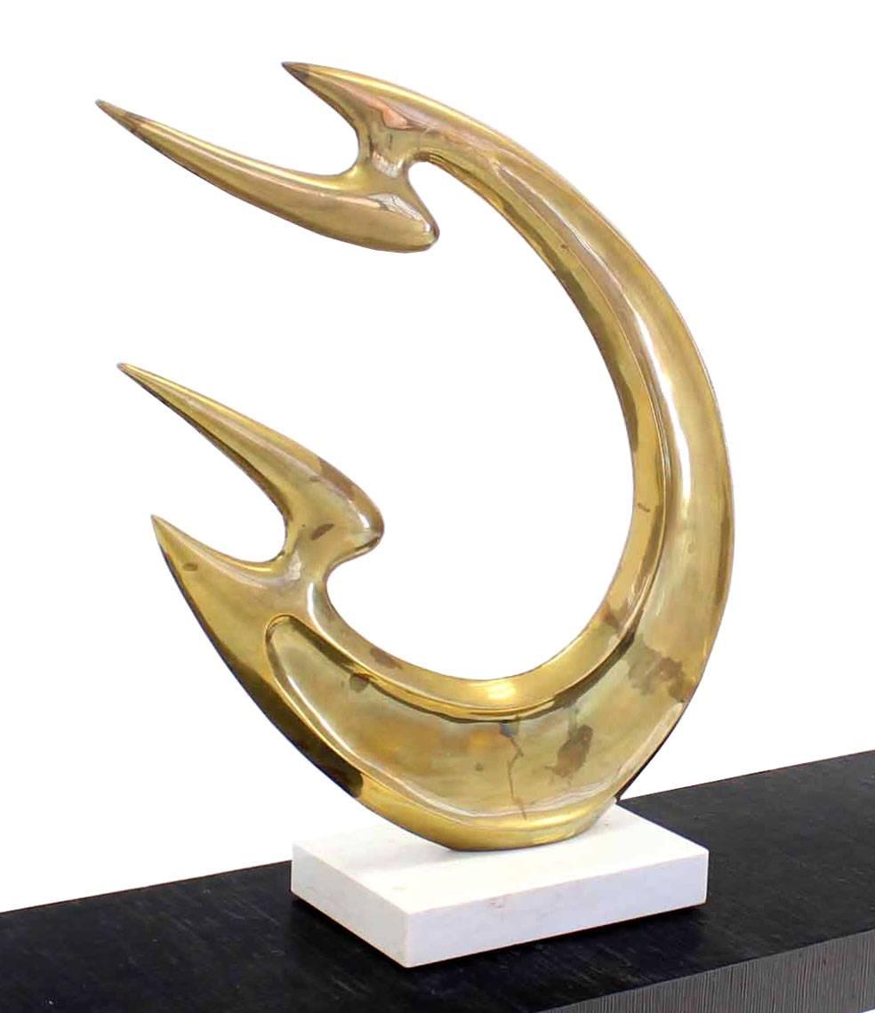 Polished Large Modern Abstract Sculpture Brass and White Marble Flying Fire. For Sale