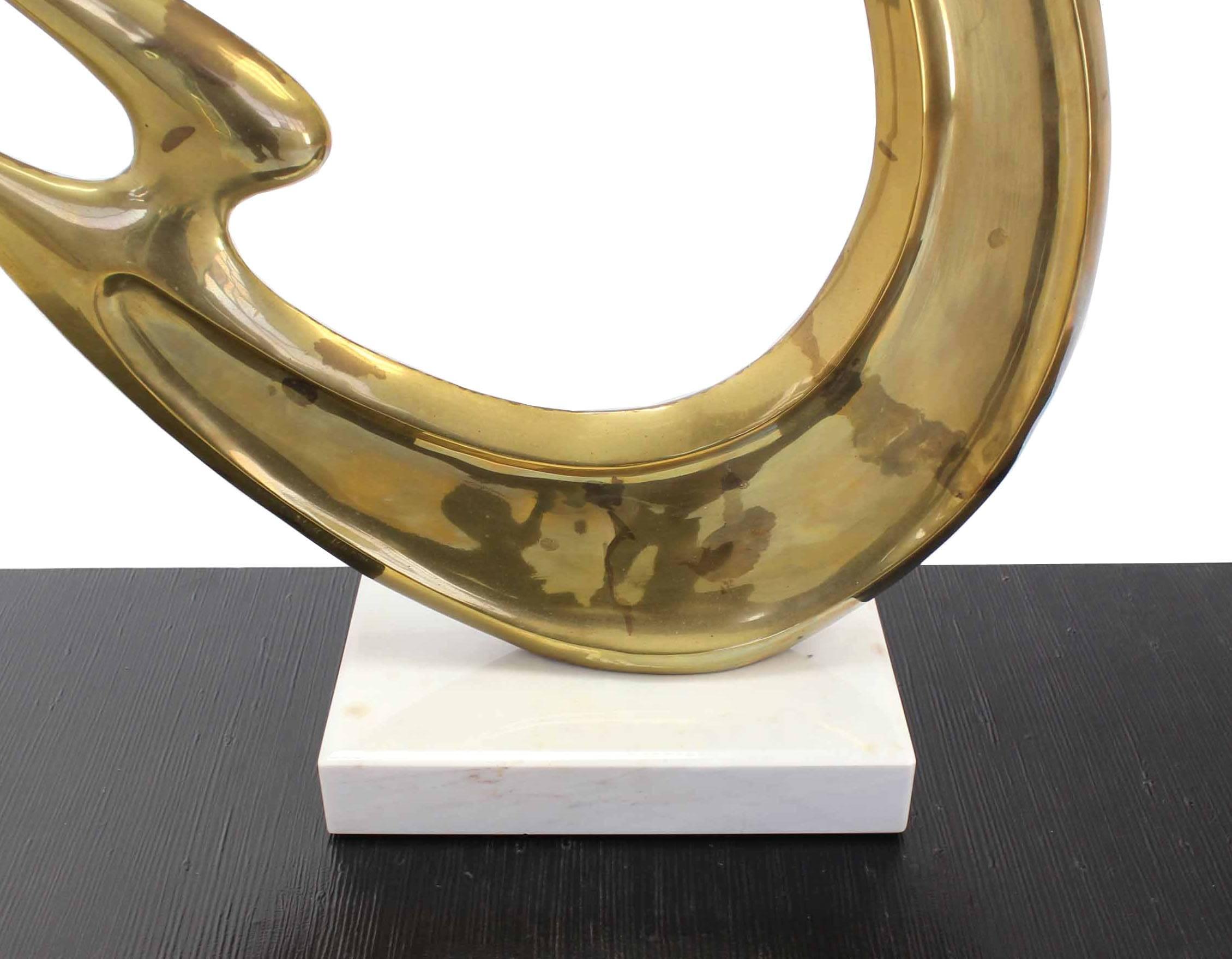 Large Modern Abstract Sculpture Brass and White Marble Flying Fire. In Excellent Condition For Sale In Rockaway, NJ