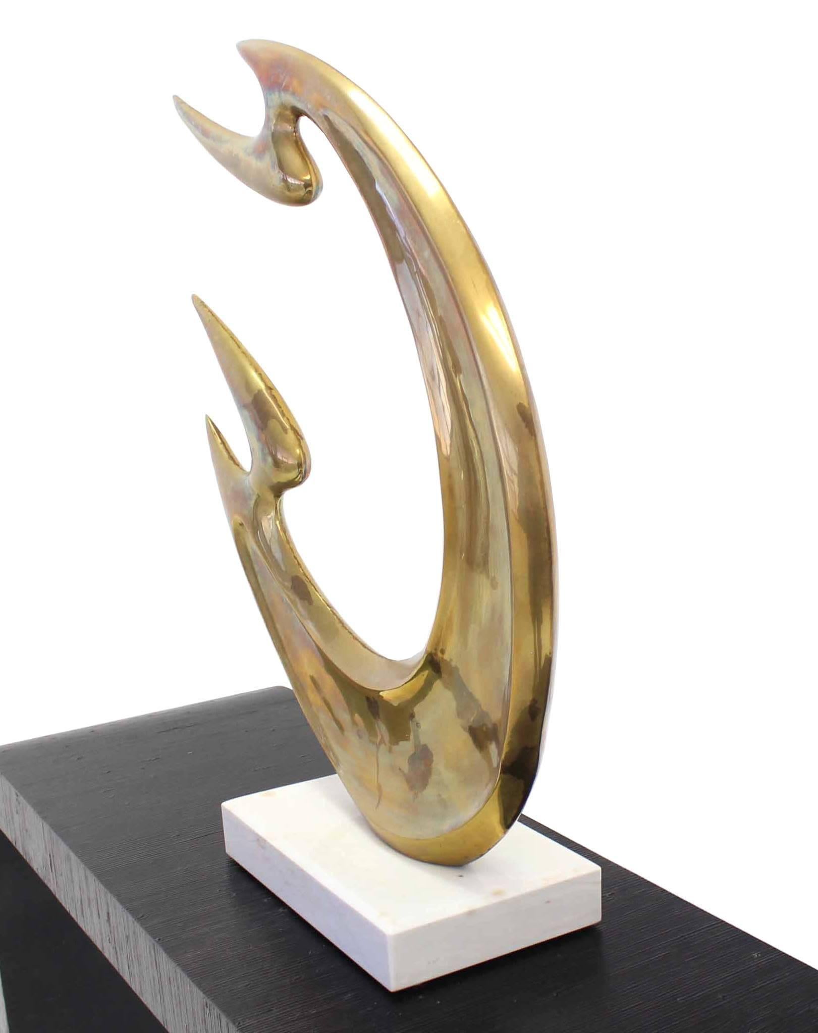 20th Century Large Modern Abstract Sculpture Brass and White Marble Flying Fire. For Sale