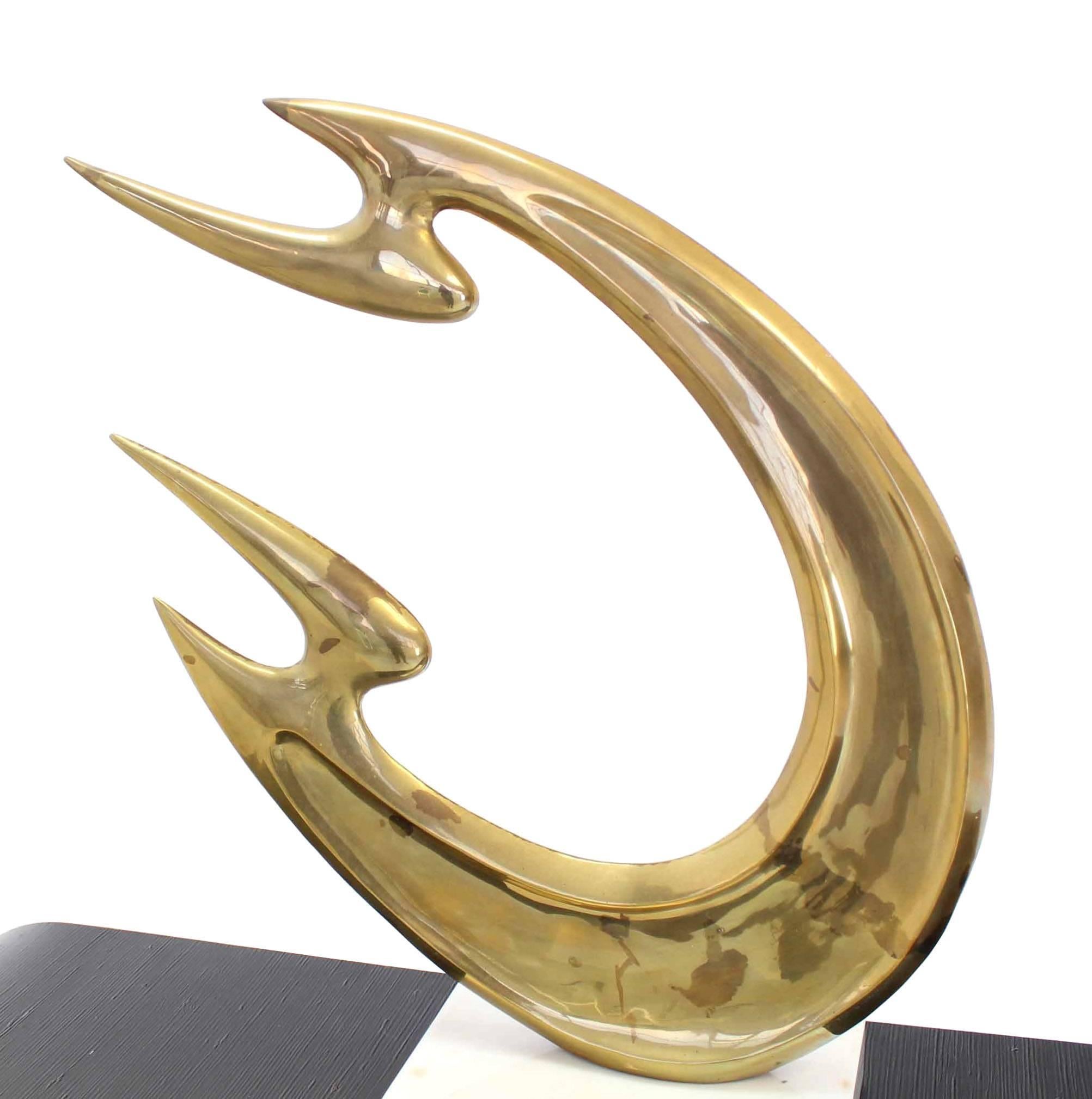 Large Modern Abstract Sculpture Brass and White Marble Flying Fire. For Sale 1