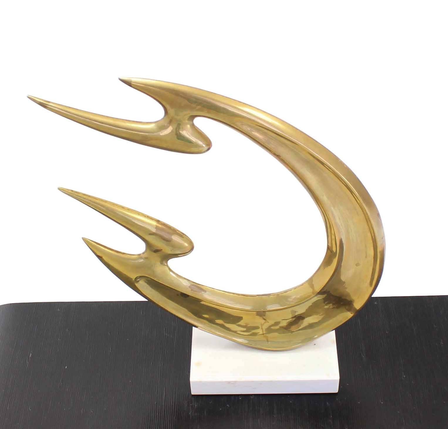 Large Modern Abstract Sculpture Brass and White Marble Flying Fire. For Sale 2