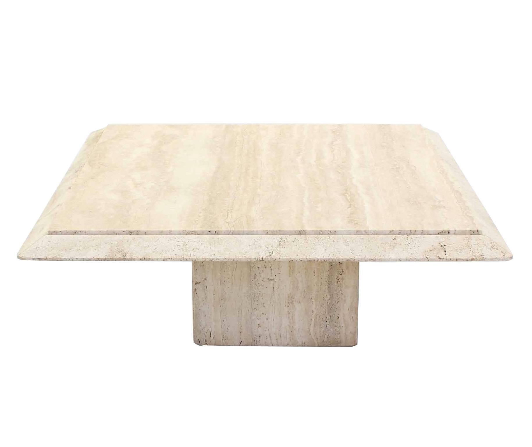 Mid-Century Modern Square Travertine Base & Top Coffee Table
