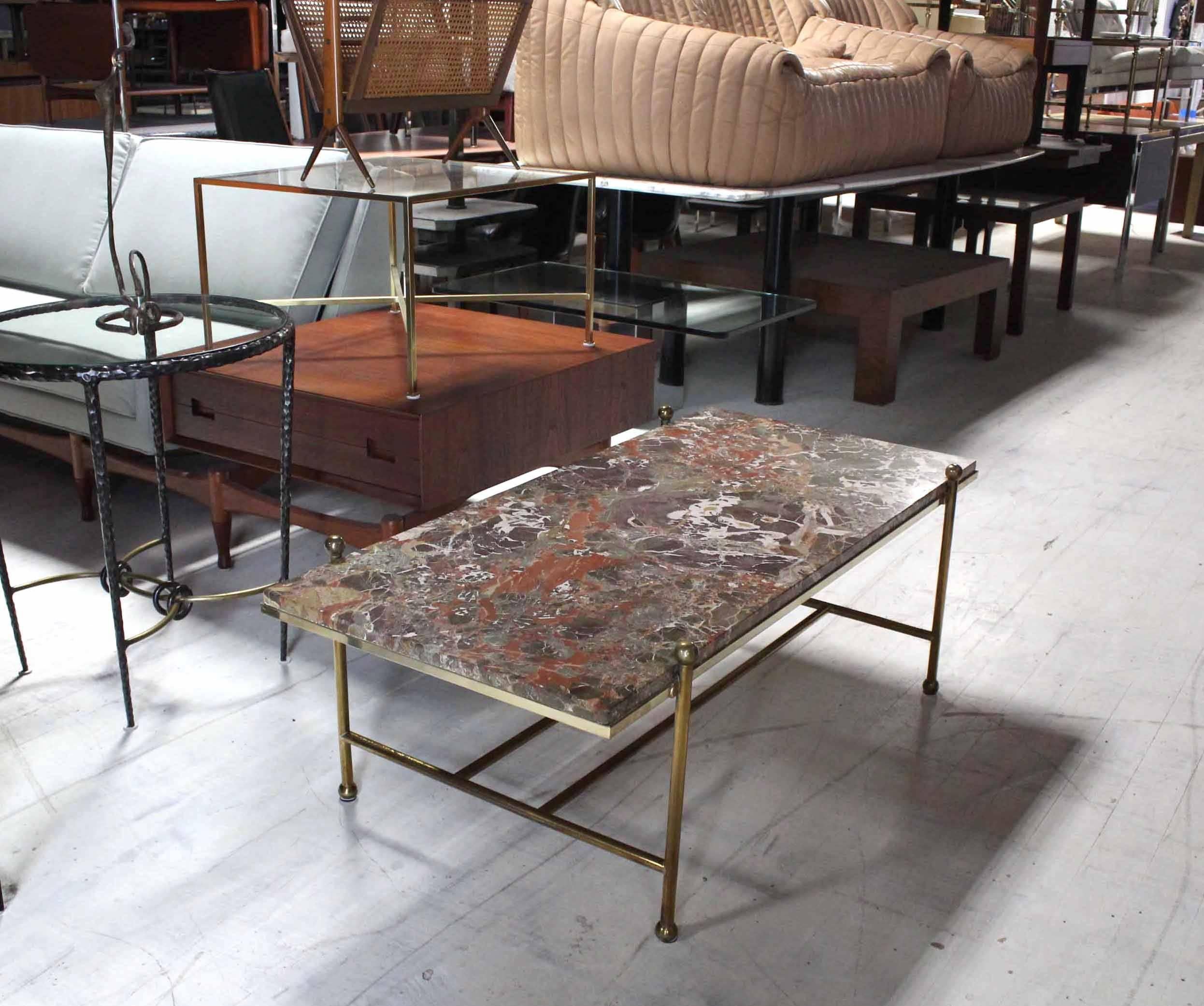 Very nice rectangular mid-century modern brass & marble coffee table. Nicely soldered frame.