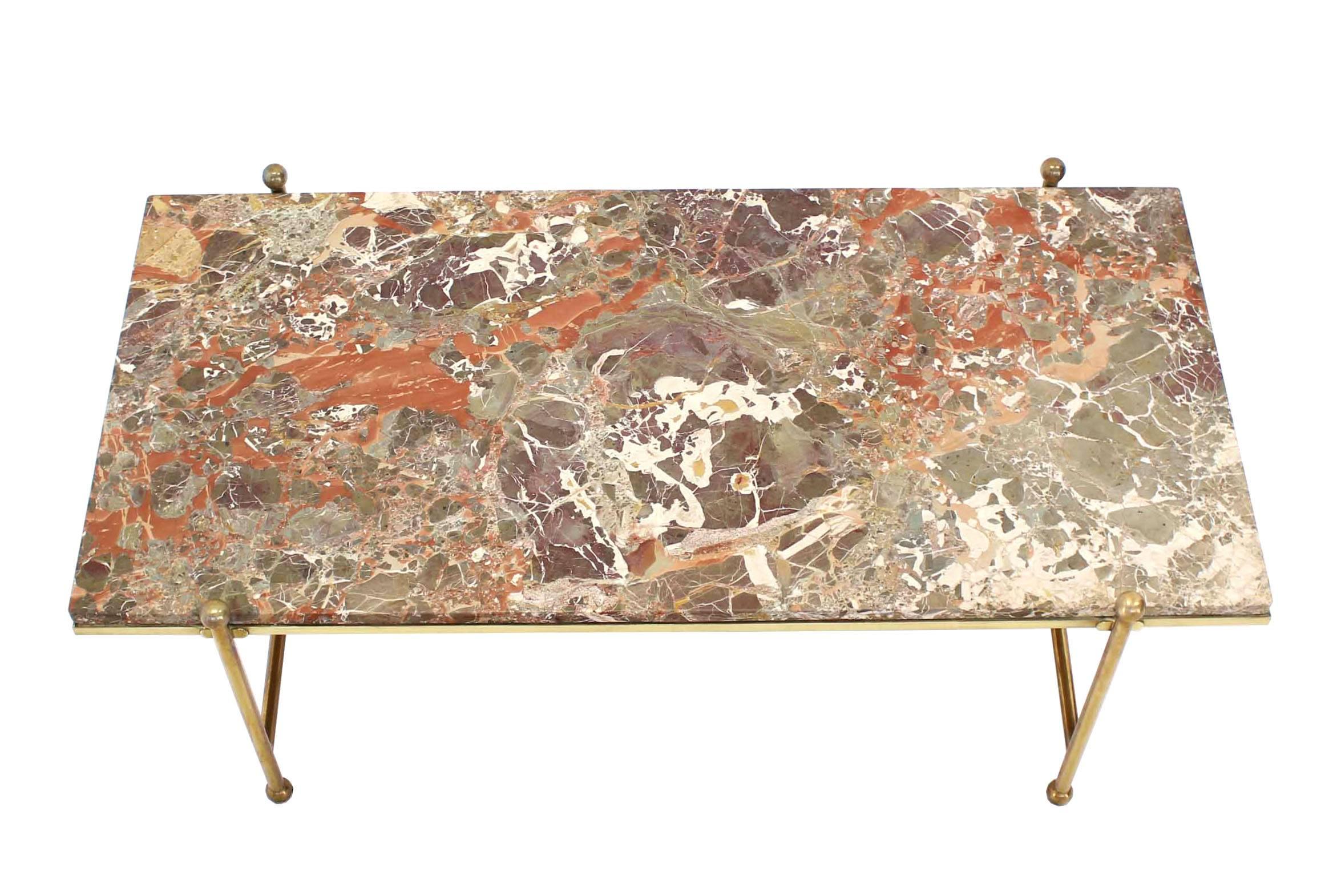 Brass & Marble Mid-Century Modern Coffee Table  In Excellent Condition In Rockaway, NJ