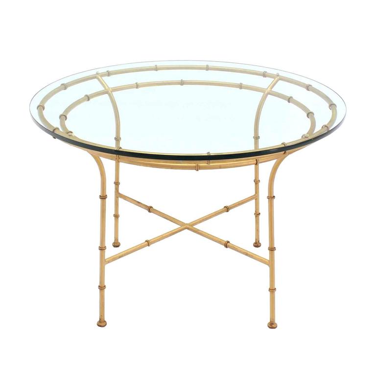 Mid-Century Modern Faux Bamboo X Base Round Dining Table For Sale