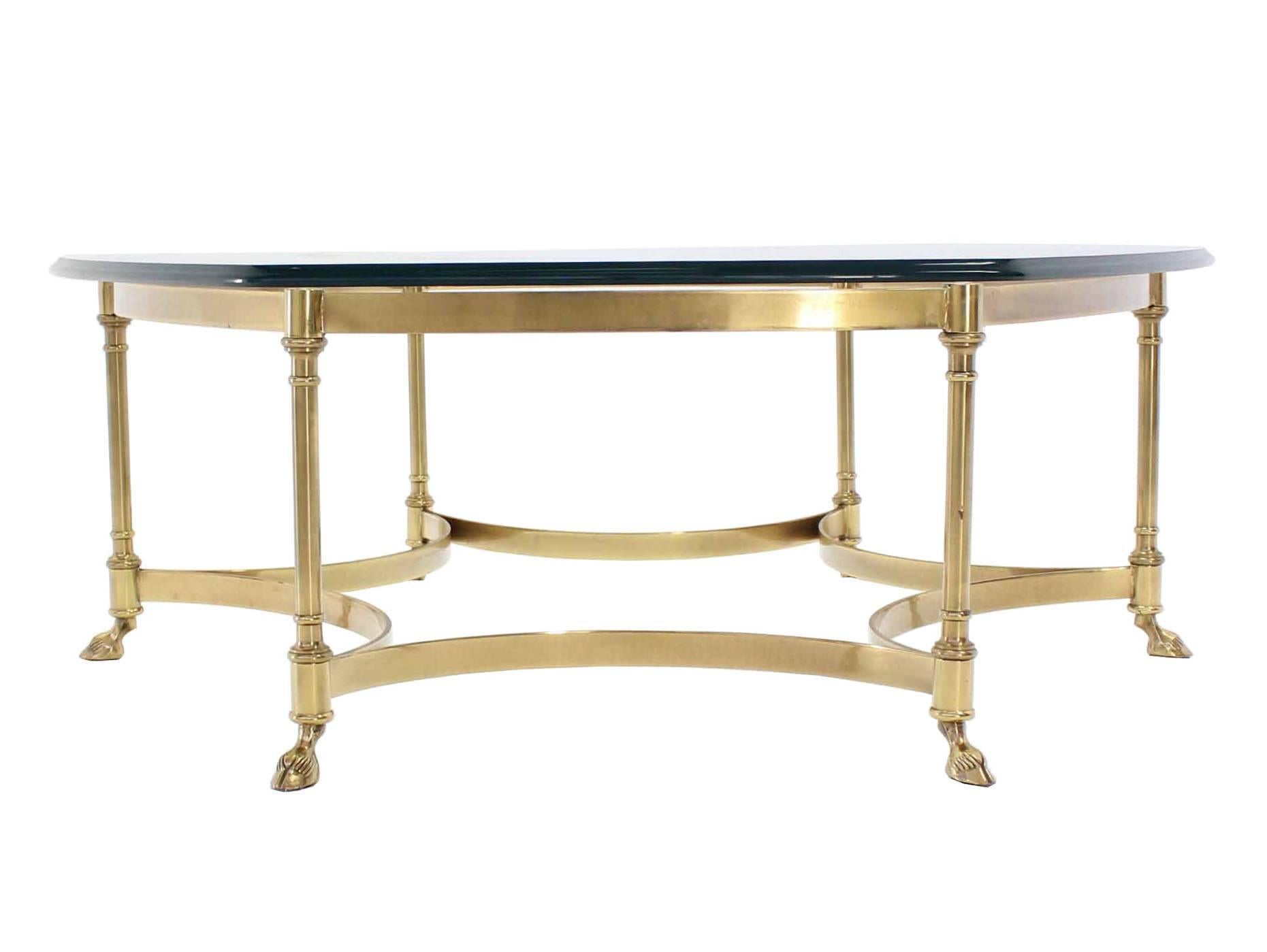 Solid Brass Hoof Feet Glass Top Coffee Table In Excellent Condition In Rockaway, NJ