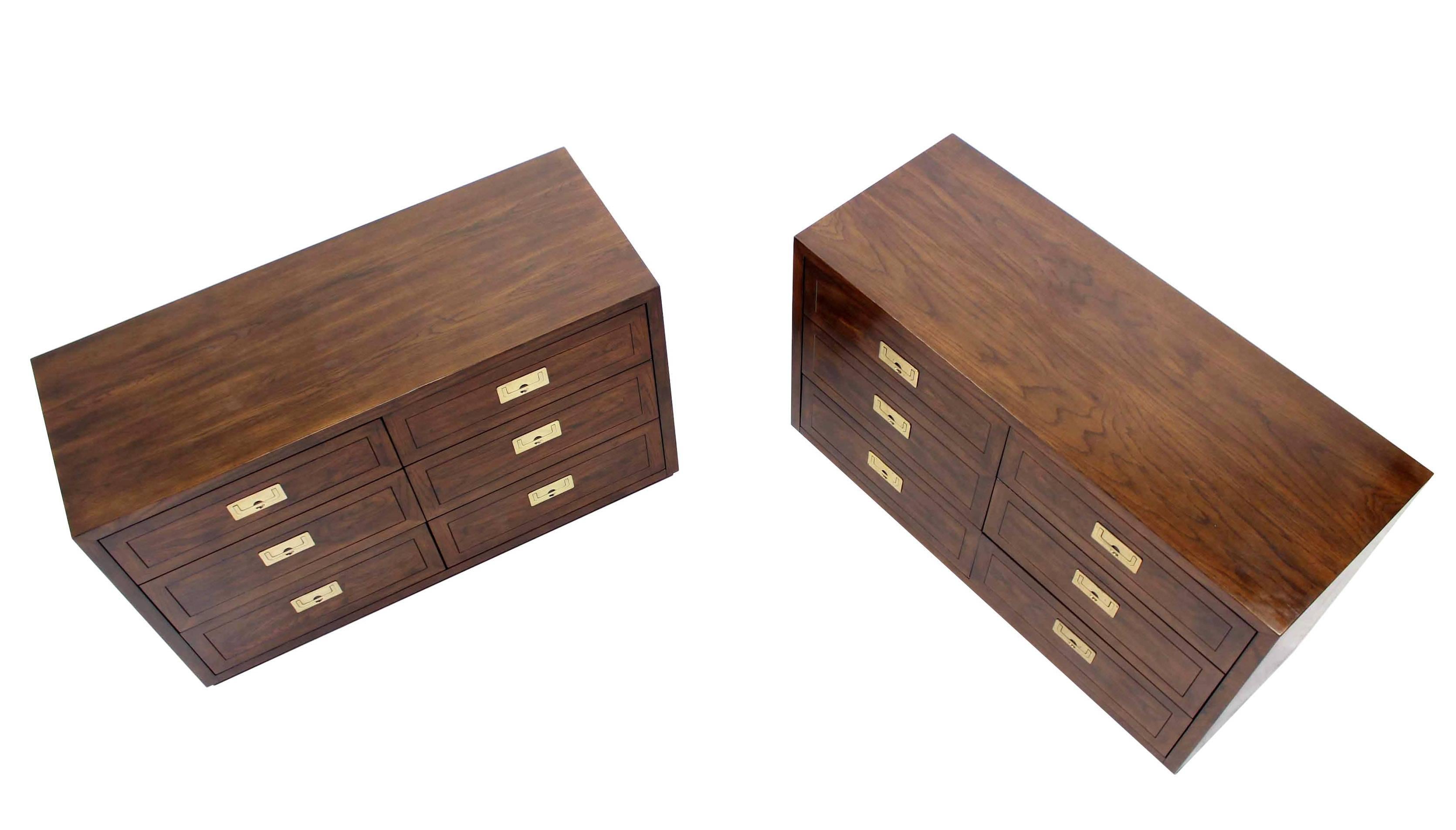 American Pair of Henredon Campaign Style Bachelor Chests Dressers 