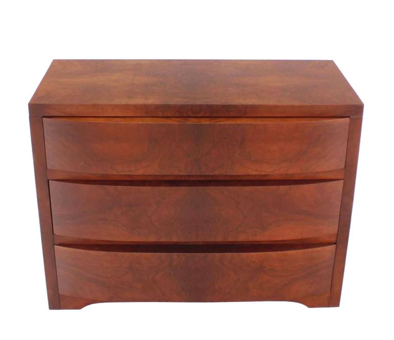Three Drawers Sculptured Bow Front Burl Wood Dresser Burl Wood For Sale