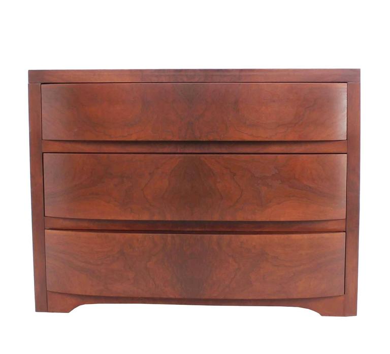 Three Drawers Sculptured Bow Front Burl Wood Dresser Burl Wood For Sale