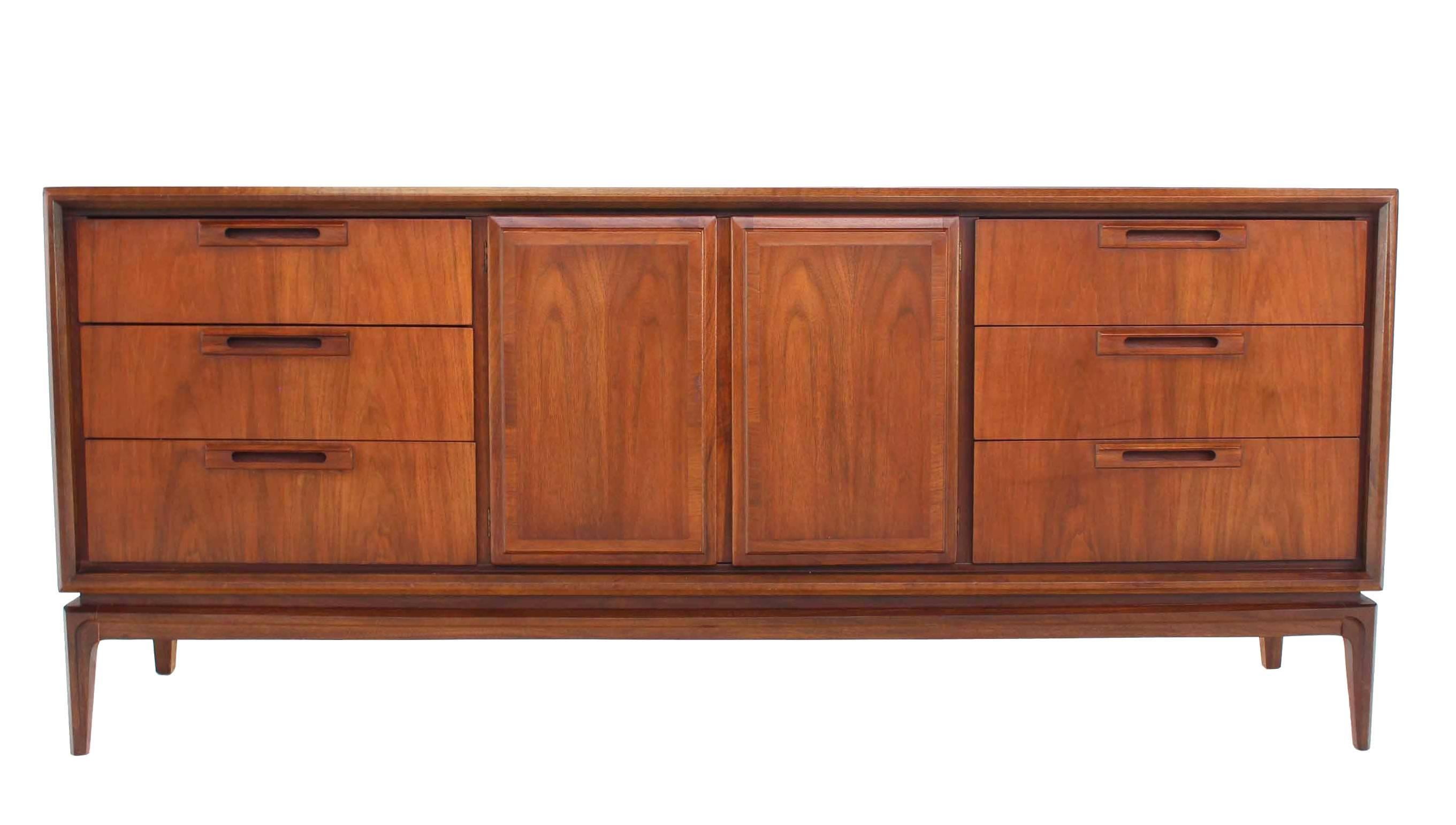 Lacquered Walnut Mid Century Modern Long Dresser Credenza