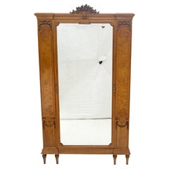 Mint Fine French Carved Burl Satin Wood Beveled Mirror Door Armoire Wardrobe