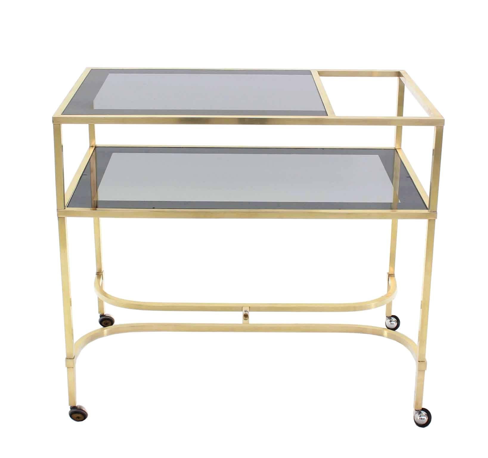 Mid-Century Modern Nice Solid Brass Square Profile Serving Cart on Wheels For Sale