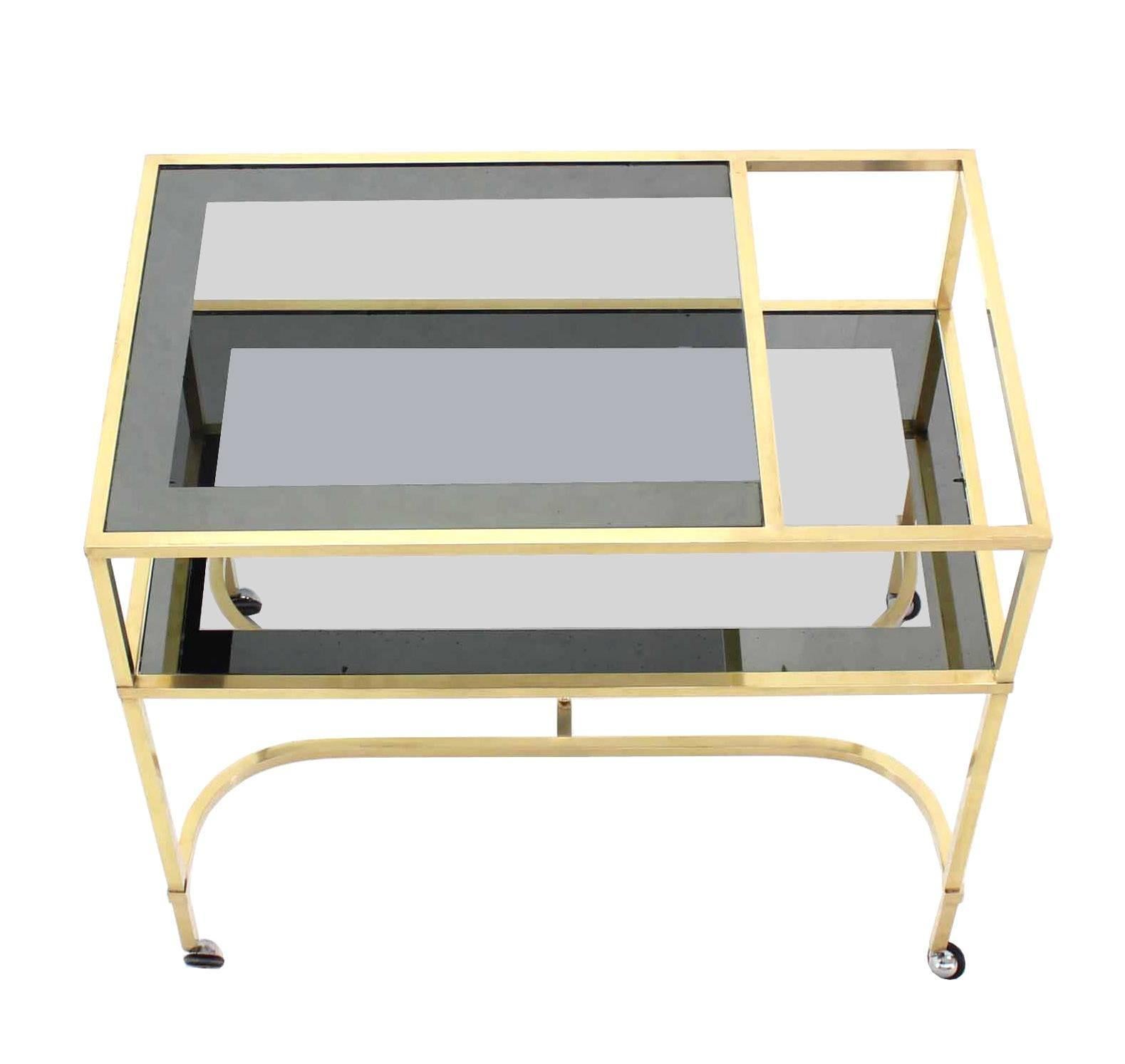 American Nice Solid Brass Square Profile Serving Cart on Wheels For Sale