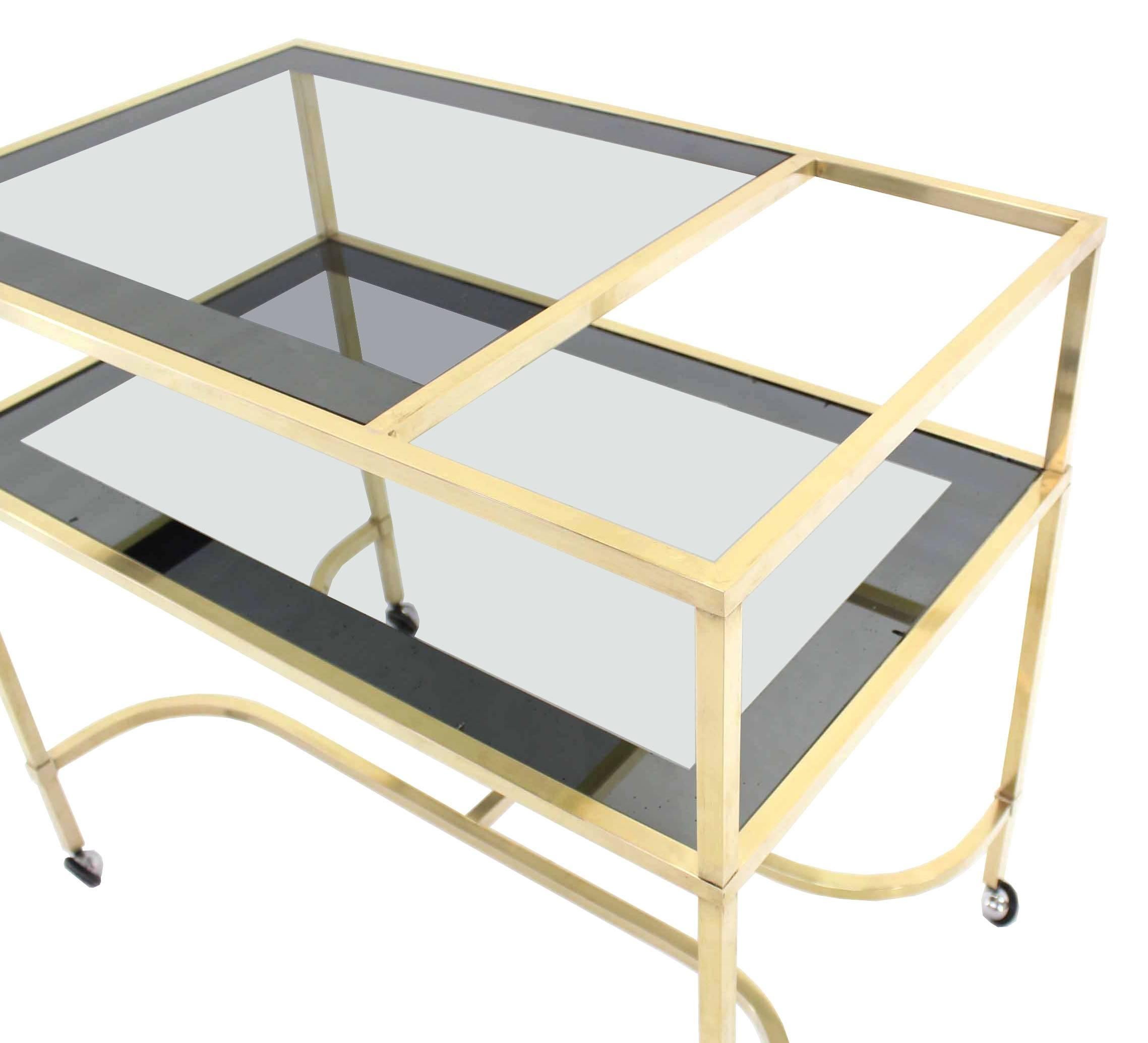 Bronzed Nice Solid Brass Square Profile Serving Cart on Wheels For Sale