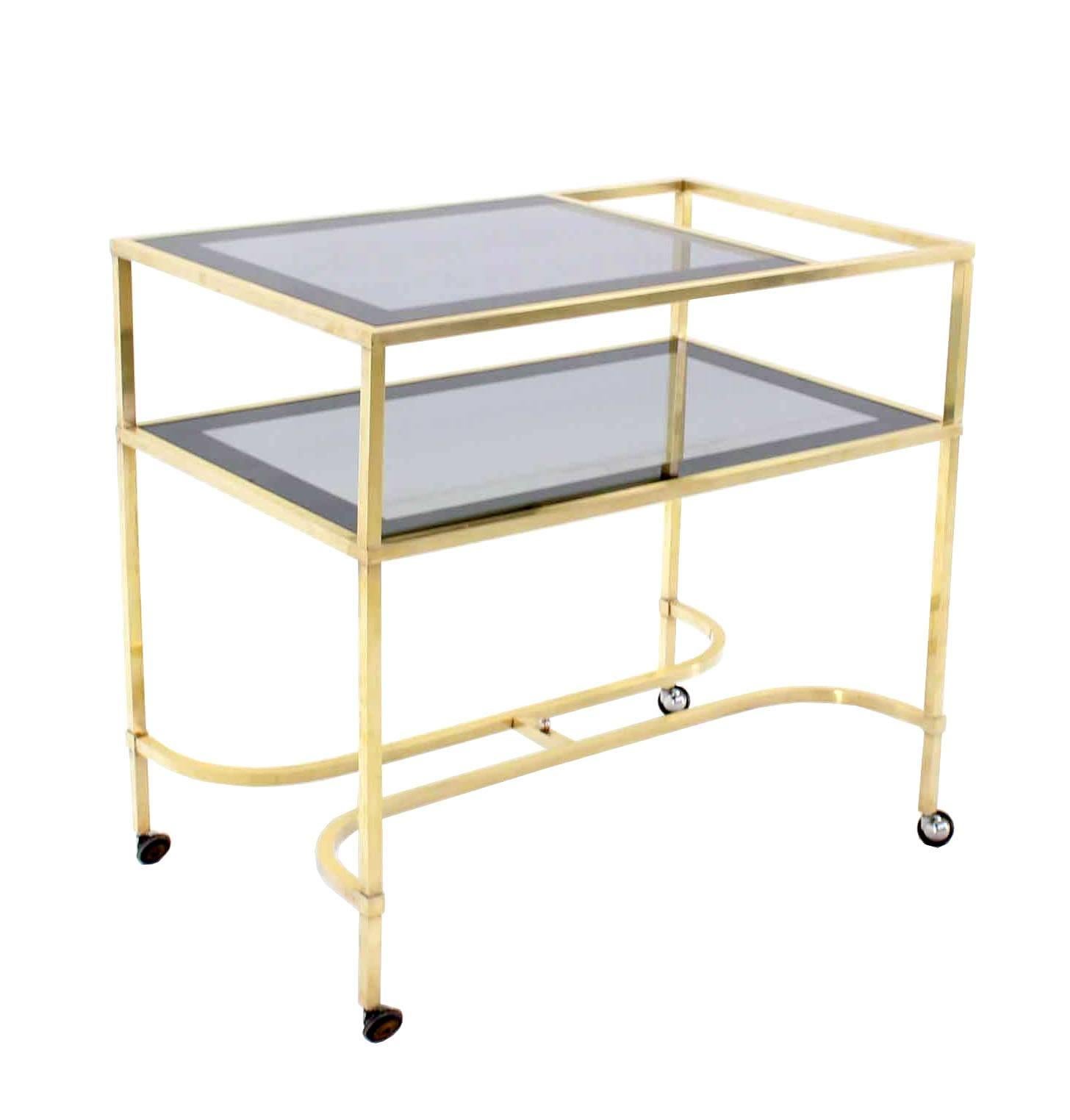 Nice Solid Brass Square Profile Serving Cart on Wheels For Sale 1