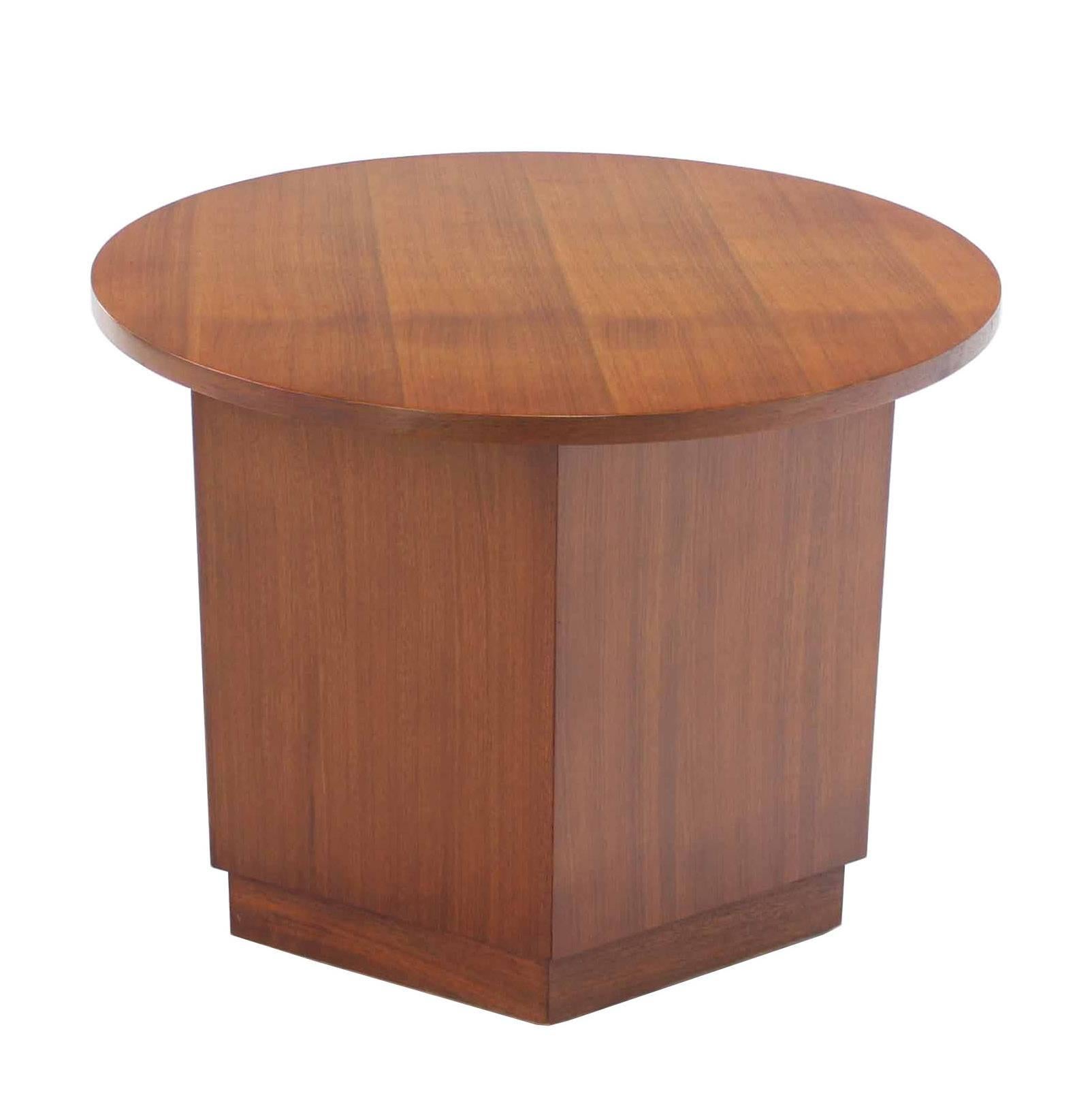 American Hexagon Storage Base Round Top Walnut Side Table