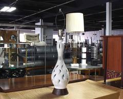 Vase Shape Art Pottery Table Lamp on Walnut Base