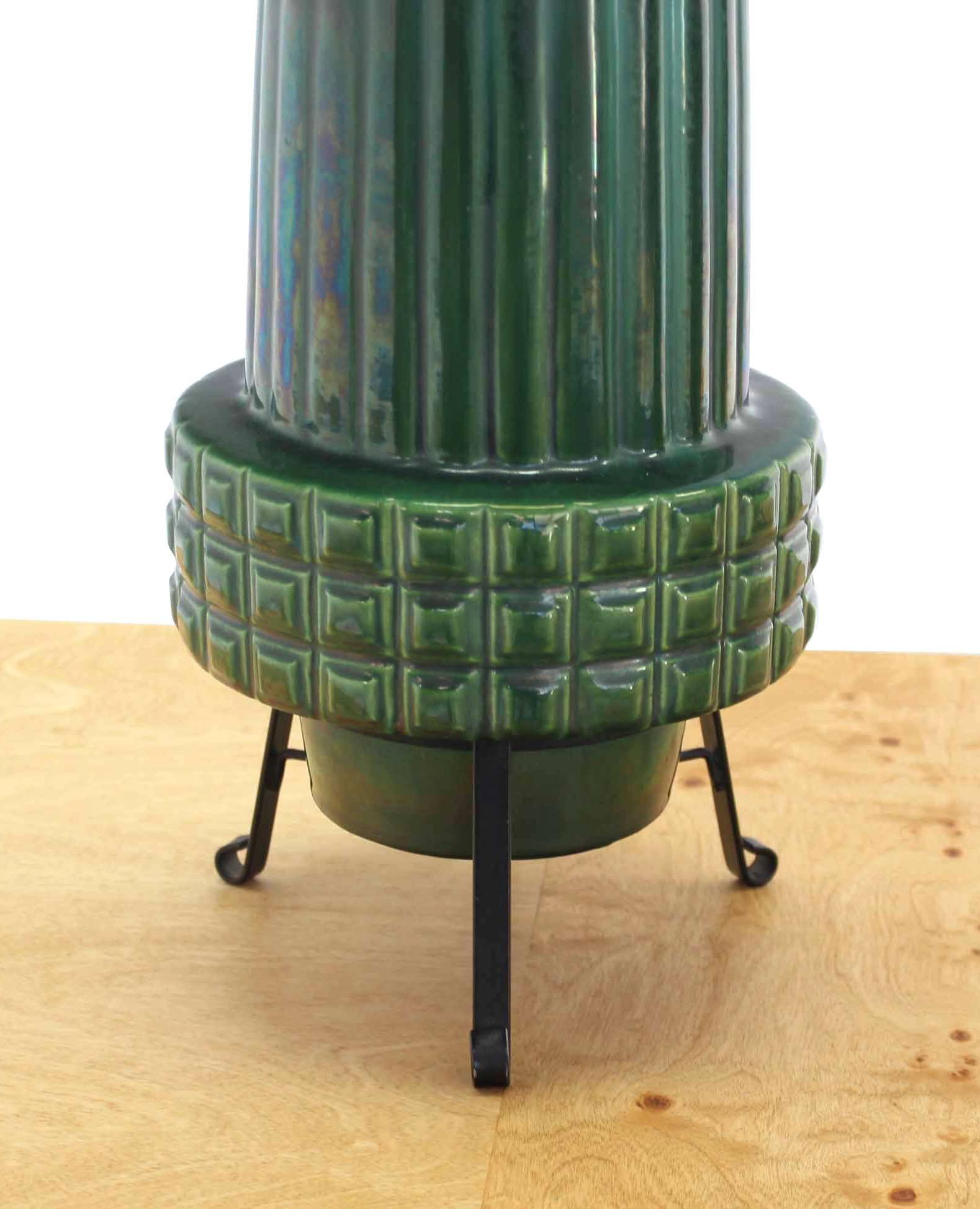 American Pair of Art Pottery Fluted Bullet Shape Table Lamps