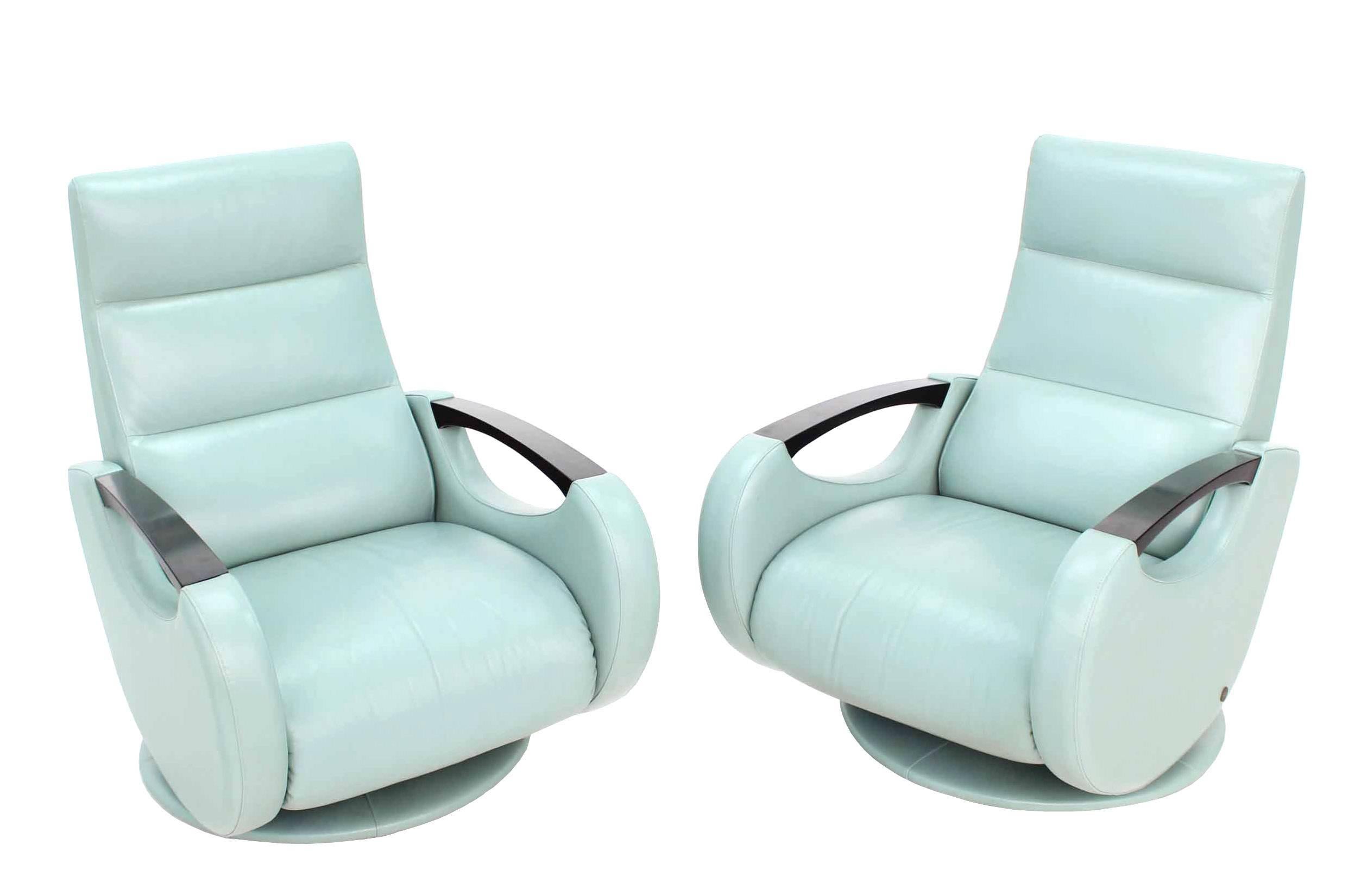 Pair of Mid Century Modern Leather Recliner Lounge Chairs Space Age Design  1