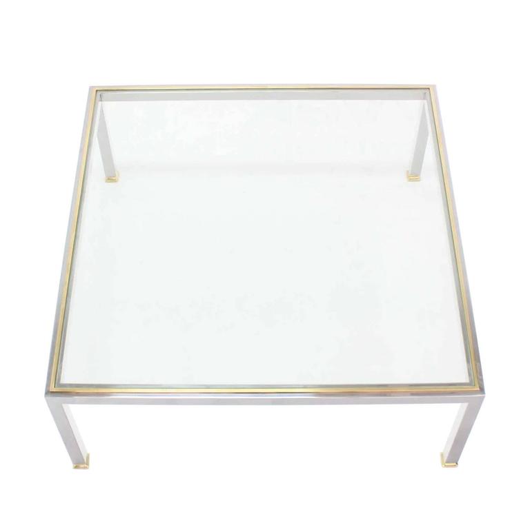 Large Square Chrome and Brass MidCentury Modern Coffee Table For Sale