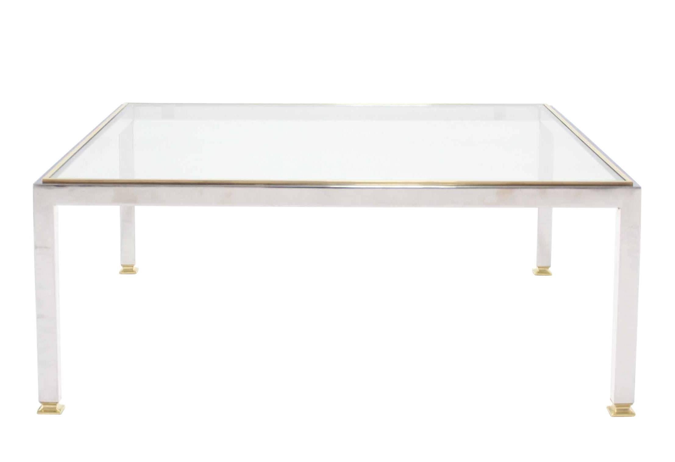 Large Square Chrome and Brass Mid-Century Modern Coffee Table In Excellent Condition For Sale In Rockaway, NJ