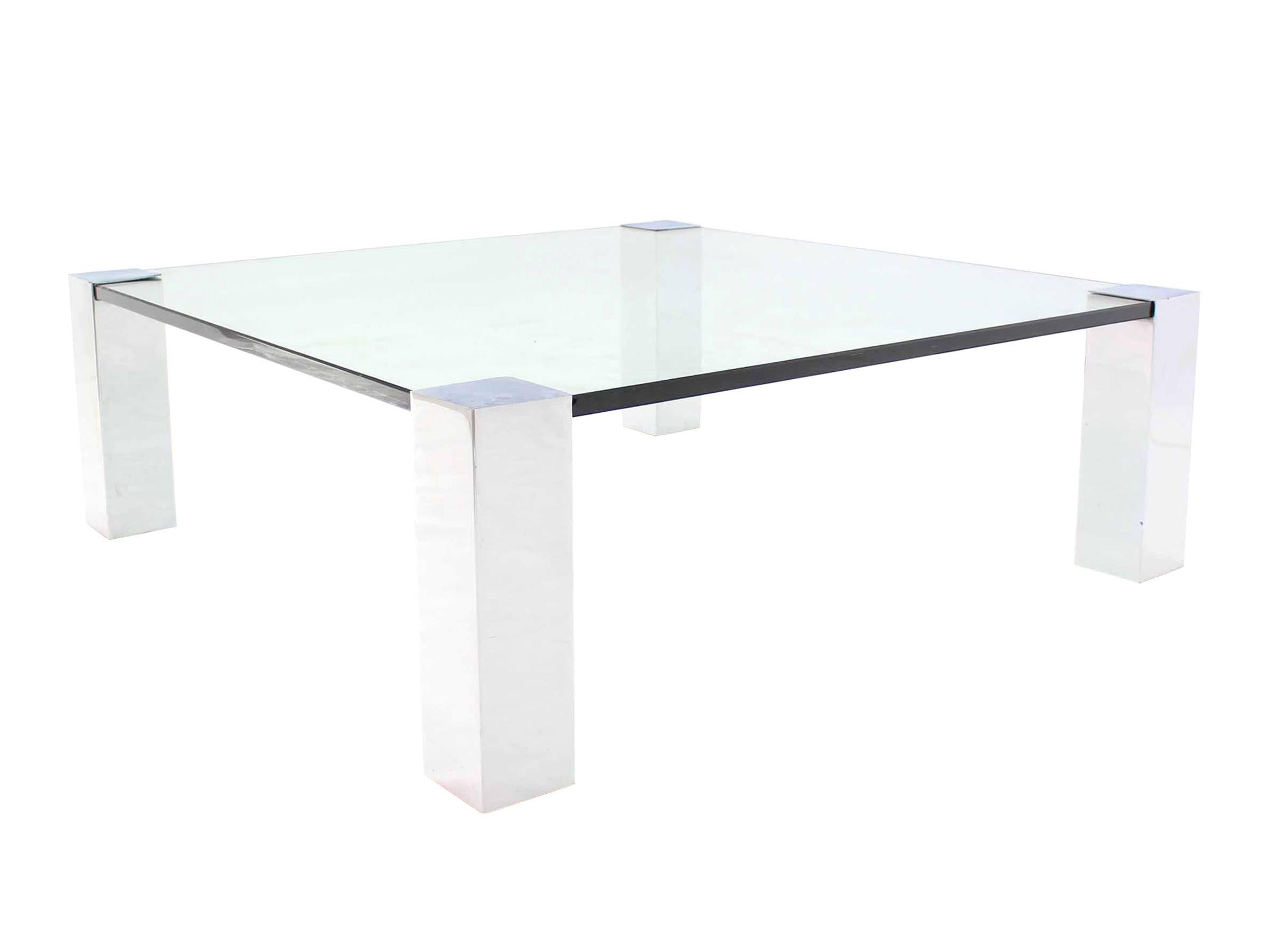 American Large Square Mid Century Modern Coffee Table on Chrome Corner Legs For Sale