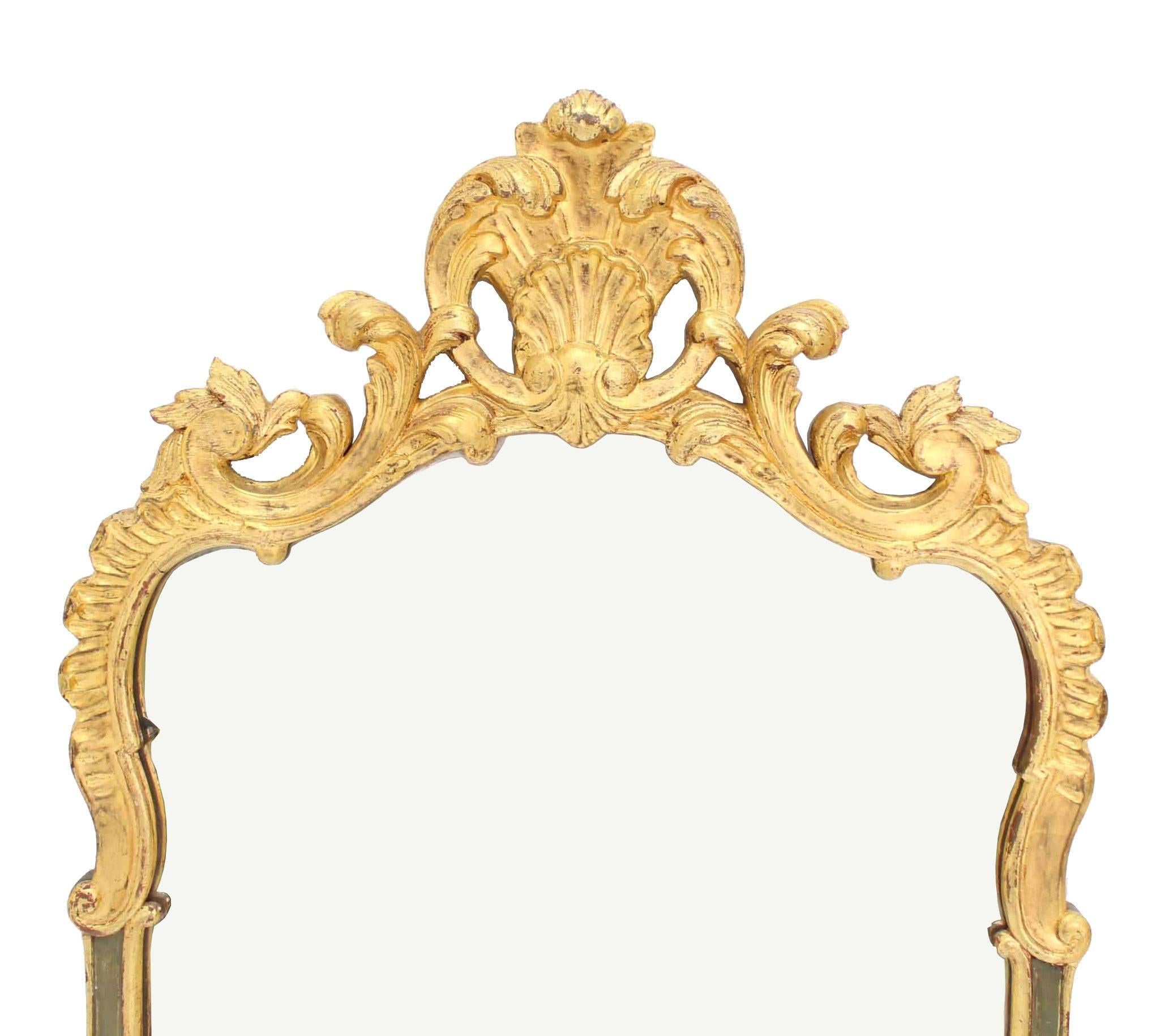 Mid-Century Modern Carved Wood Gold Guild Rococo Style Mirror For Sale