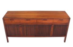 Mid Century Modern Walnut Long Credenza Dresser Fluted Panels Doors Cabinet