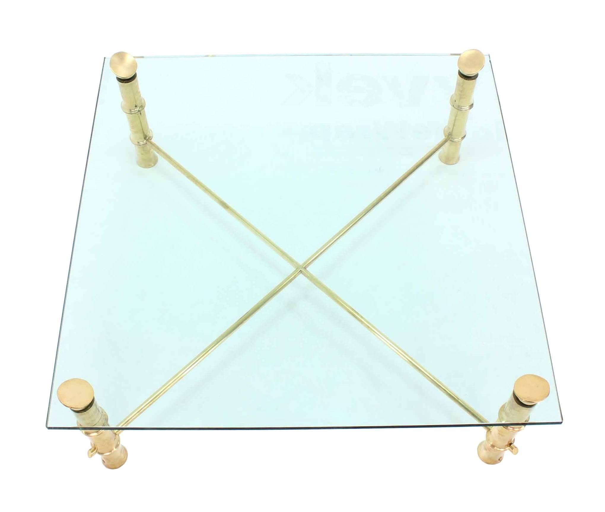 Very nice super heavy cast polished brass or bronze legs Mid-Century Modern square coffee table. Measures: 45 x 45.







In style of Maison Bagues