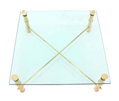 45x 45 Faux Bamboo Large Heavy Solid Cast Brass Legs Square Coffee Table