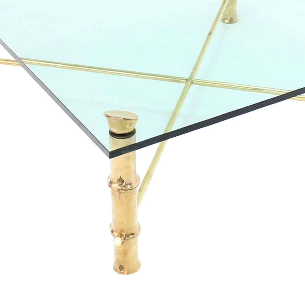 45x 45 Faux Bamboo Large Heavy Solid Cast Brass Legs Square Coffee Table For Sale 1