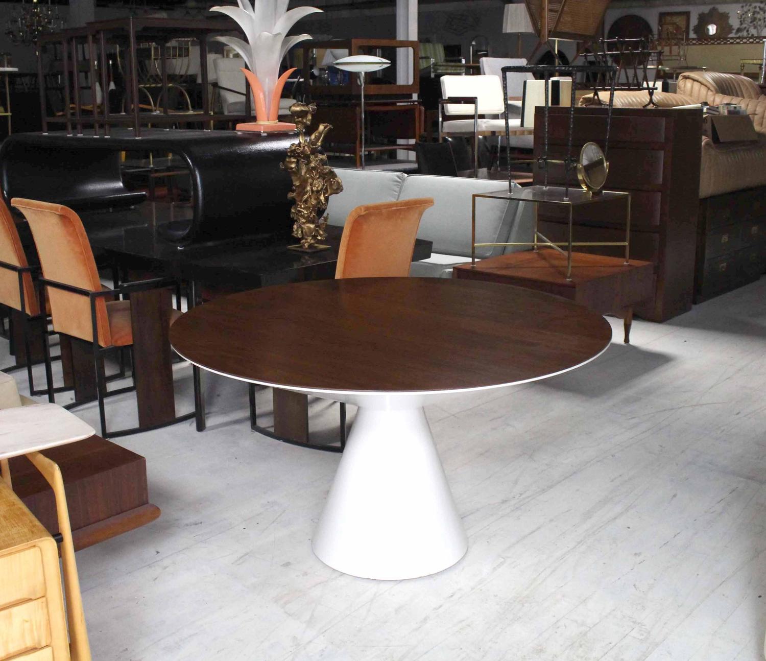 Cone Shape Base Walnut Top MidCentury Round Dining Table at 1stdibs