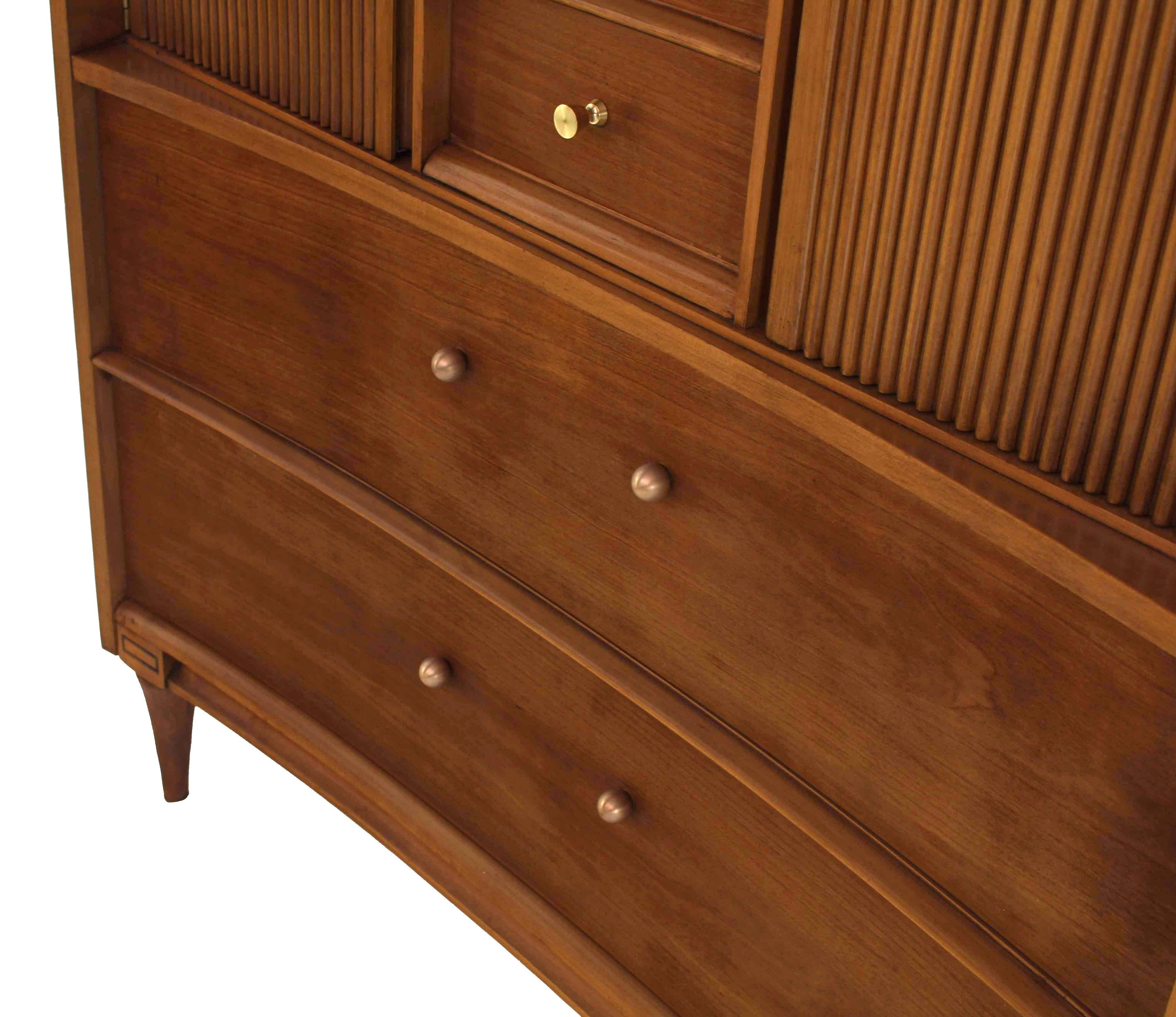 Walnut Concave Front Mid Century Modern High Chest Dresser