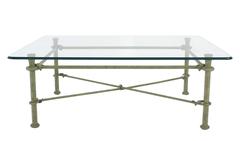 Rectangle Wrought Iron Base Glass Top Coffee Table