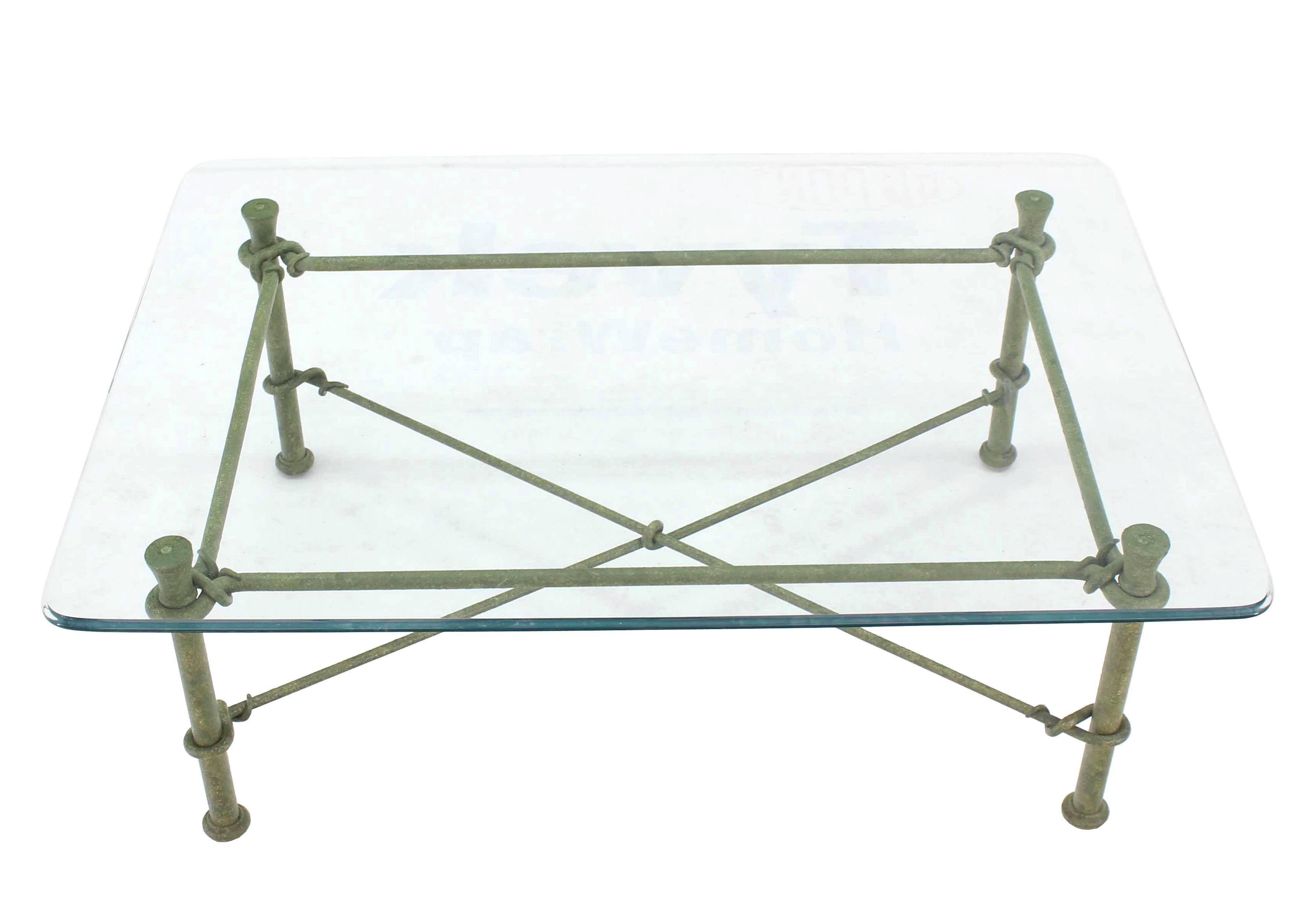 Painted Rectangle Wrought Iron Base Glass Top Coffee Table