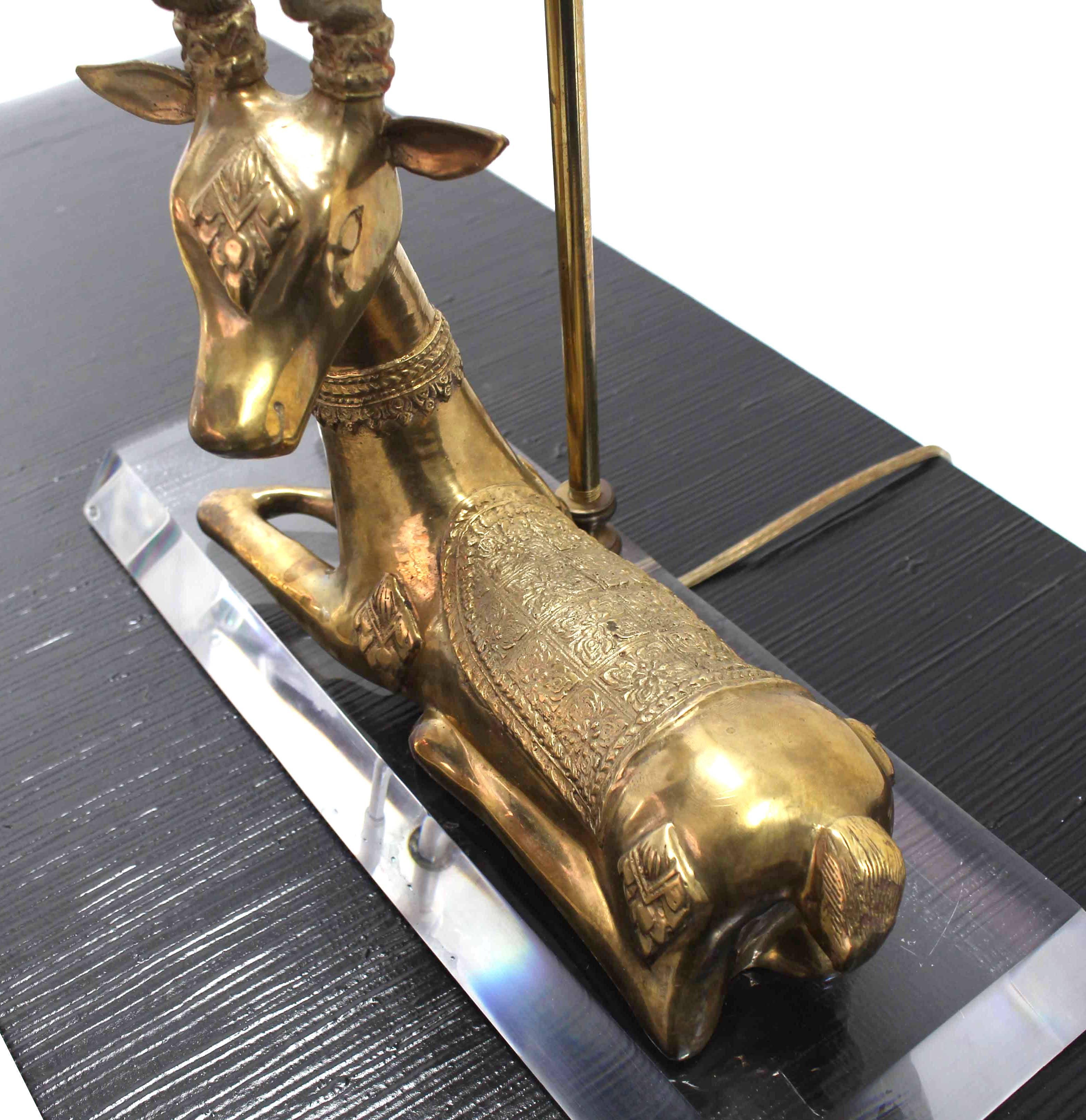 Brass Deer Sculpture Table Lamp on Lucite Base 1