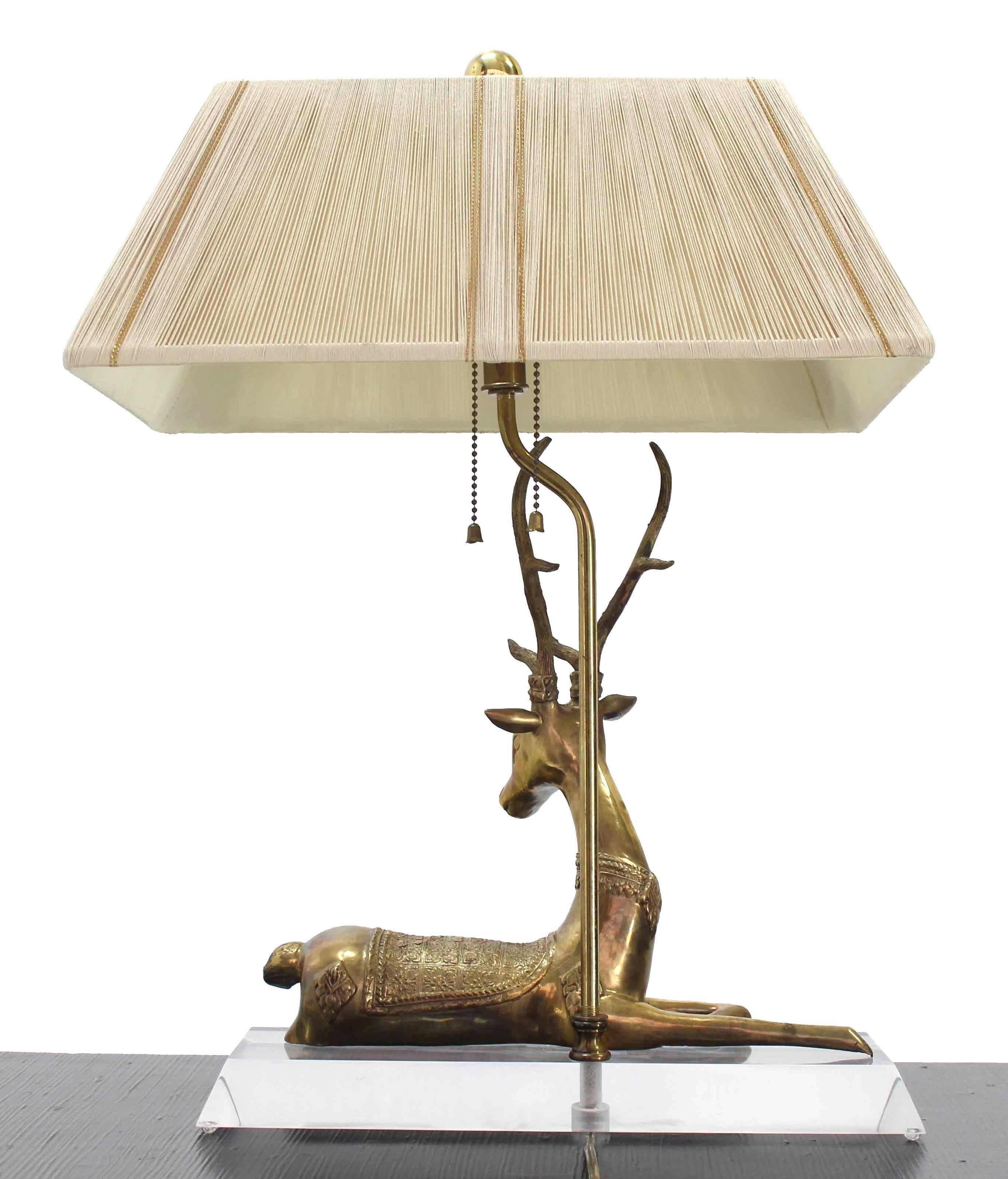 Brass Deer Sculpture Table Lamp on Lucite Base 3