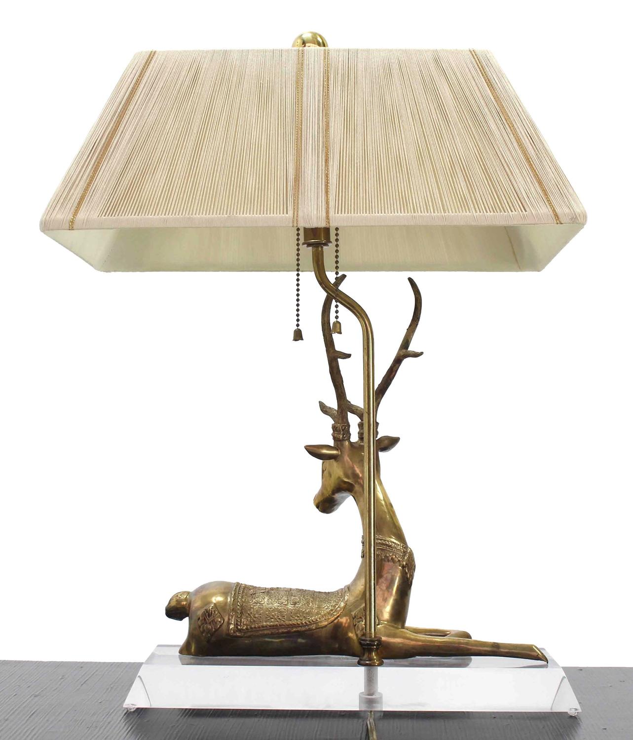 Brass Deer Sculpture Table Lamp on Lucite Base at 1stdibs