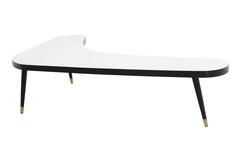 Corner Kidney L Shape Laminated Top Mid Century Modern Coffee Table Black White