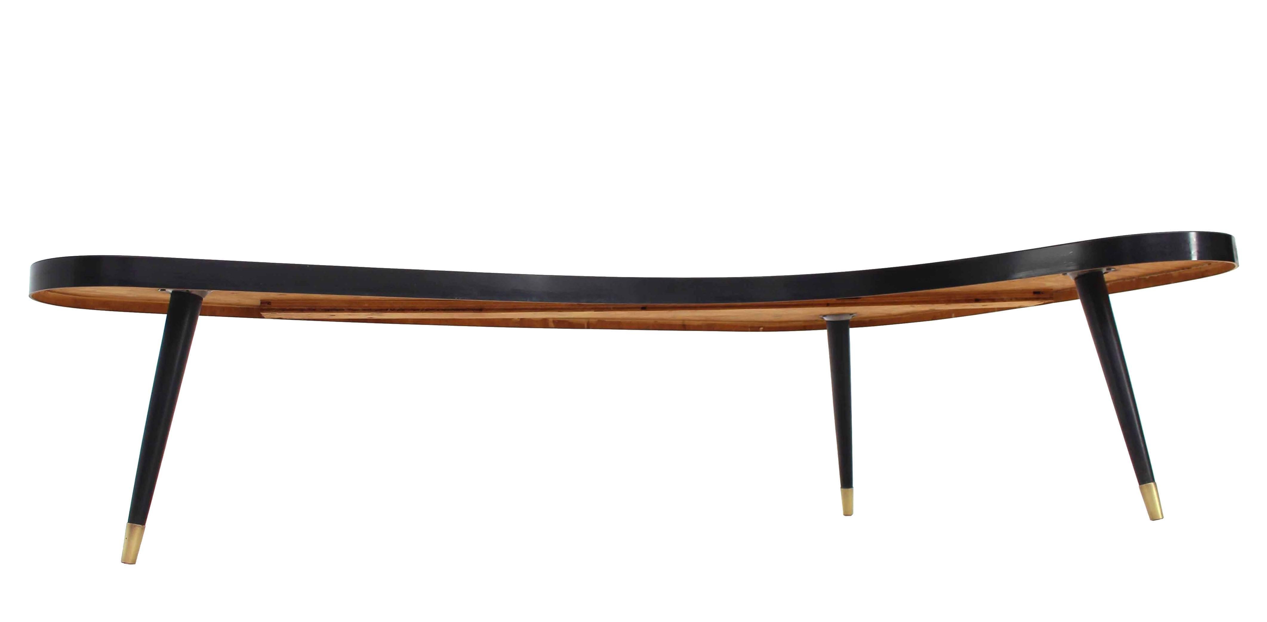 20th Century Corner Kidney L Shape Laminated Top Mid Century Modern Coffee Table Black White For Sale