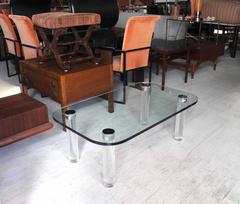 Rectangular Glass Top Lucite Cilinder Legs Coffee Table