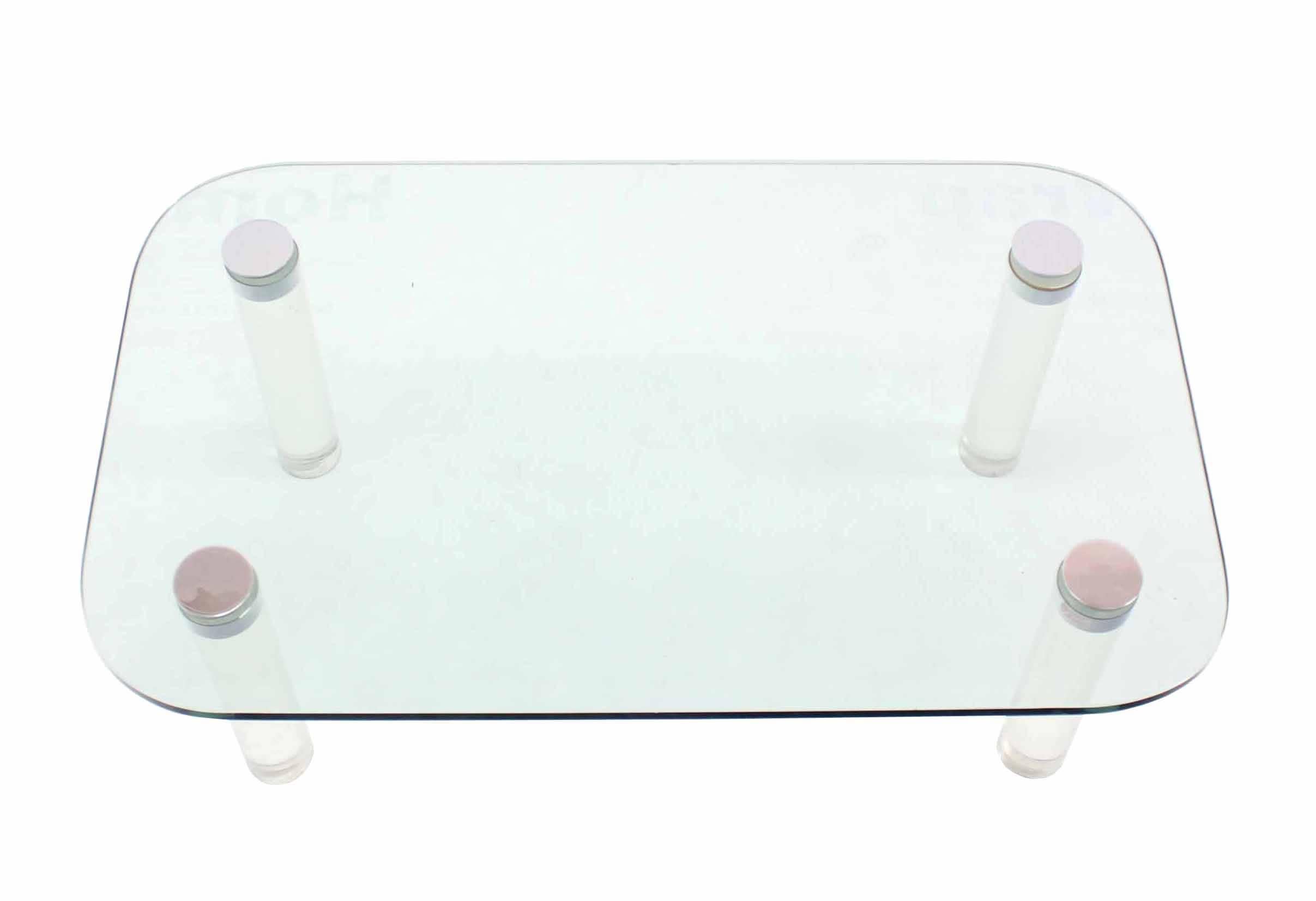 Rectangular Glass Top Lucite Cilinder Legs Coffee Table 2