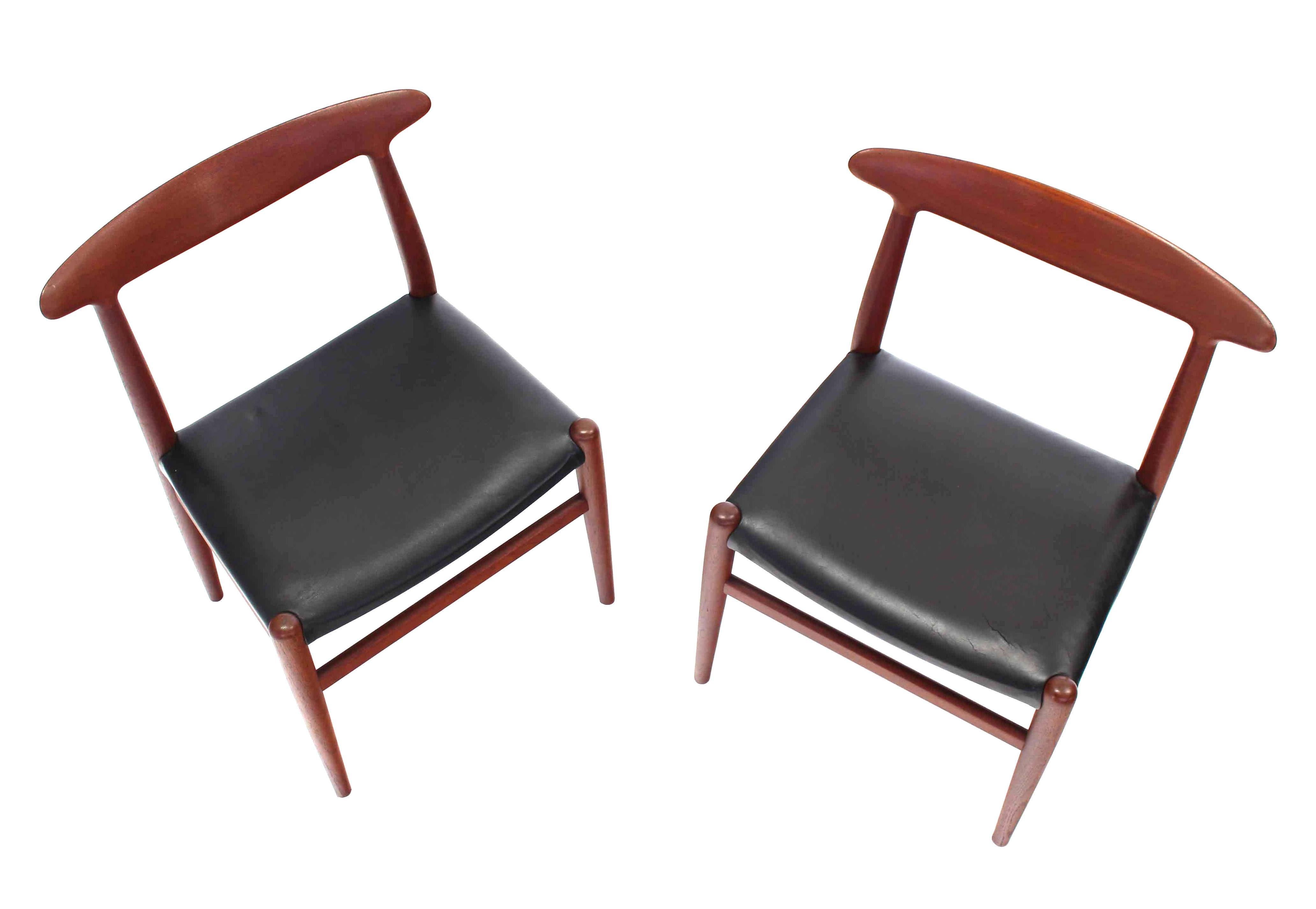 American Set of Four Hans Wegner Teak Dining  Chairs Leather Upholstery For Sale