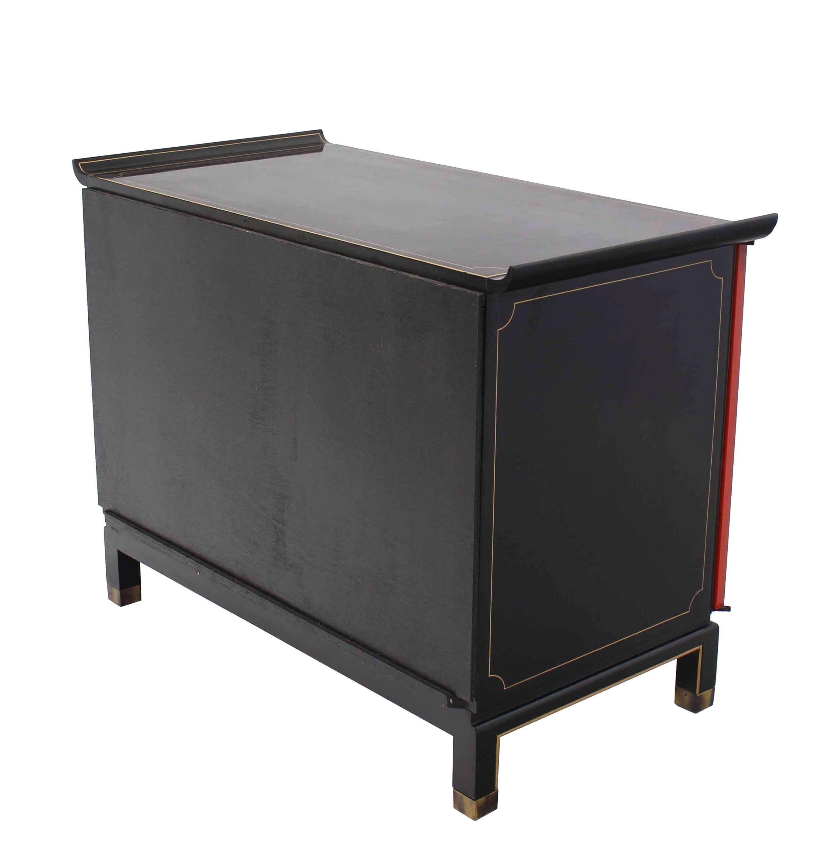 Black Red Lacquer Two Tone Cabinet Bachelor Chest Rolled Edge bracket Feet For Sale 2