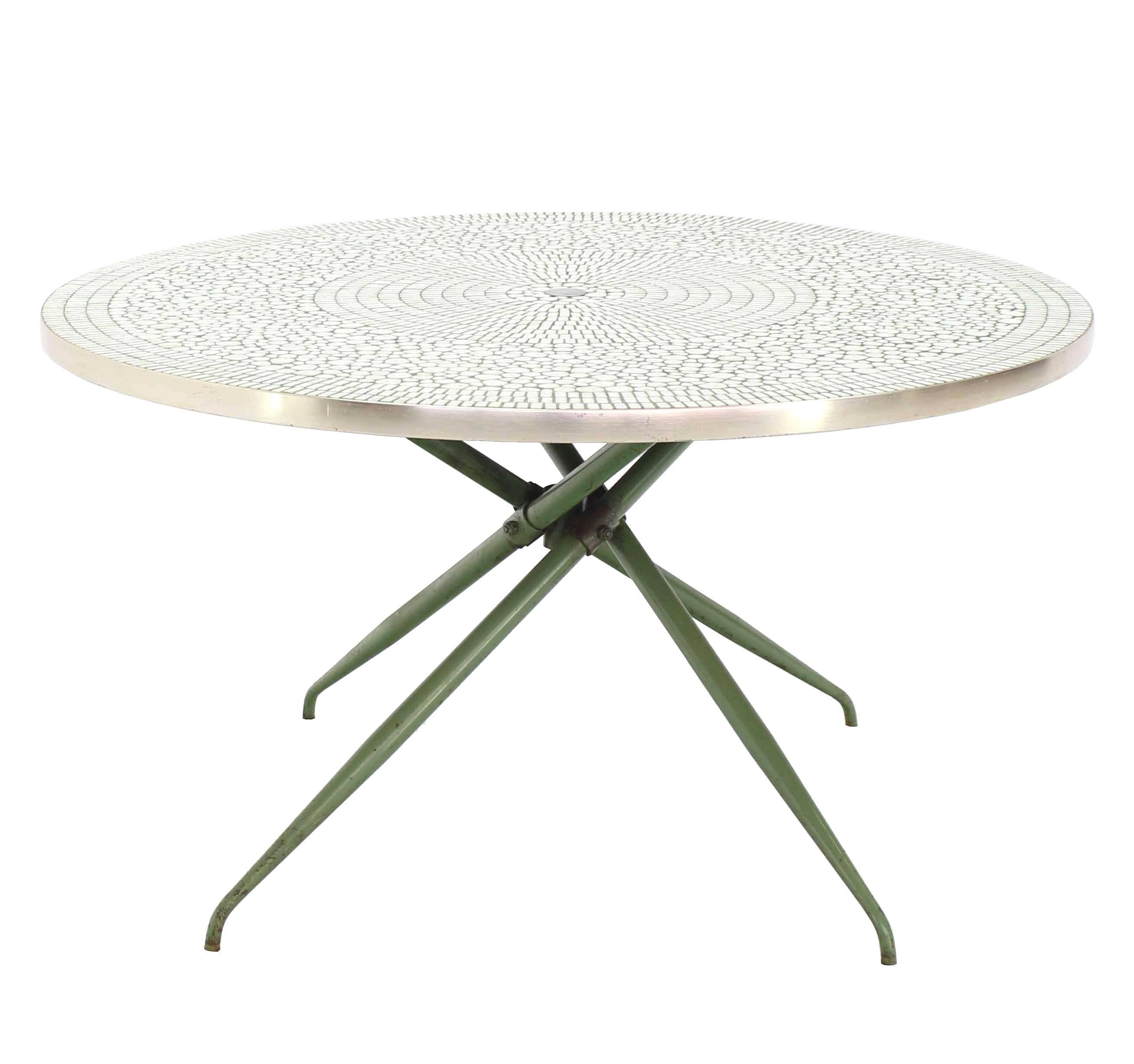 Mid-Century Modern Mosaic Top Round Outdoor Table