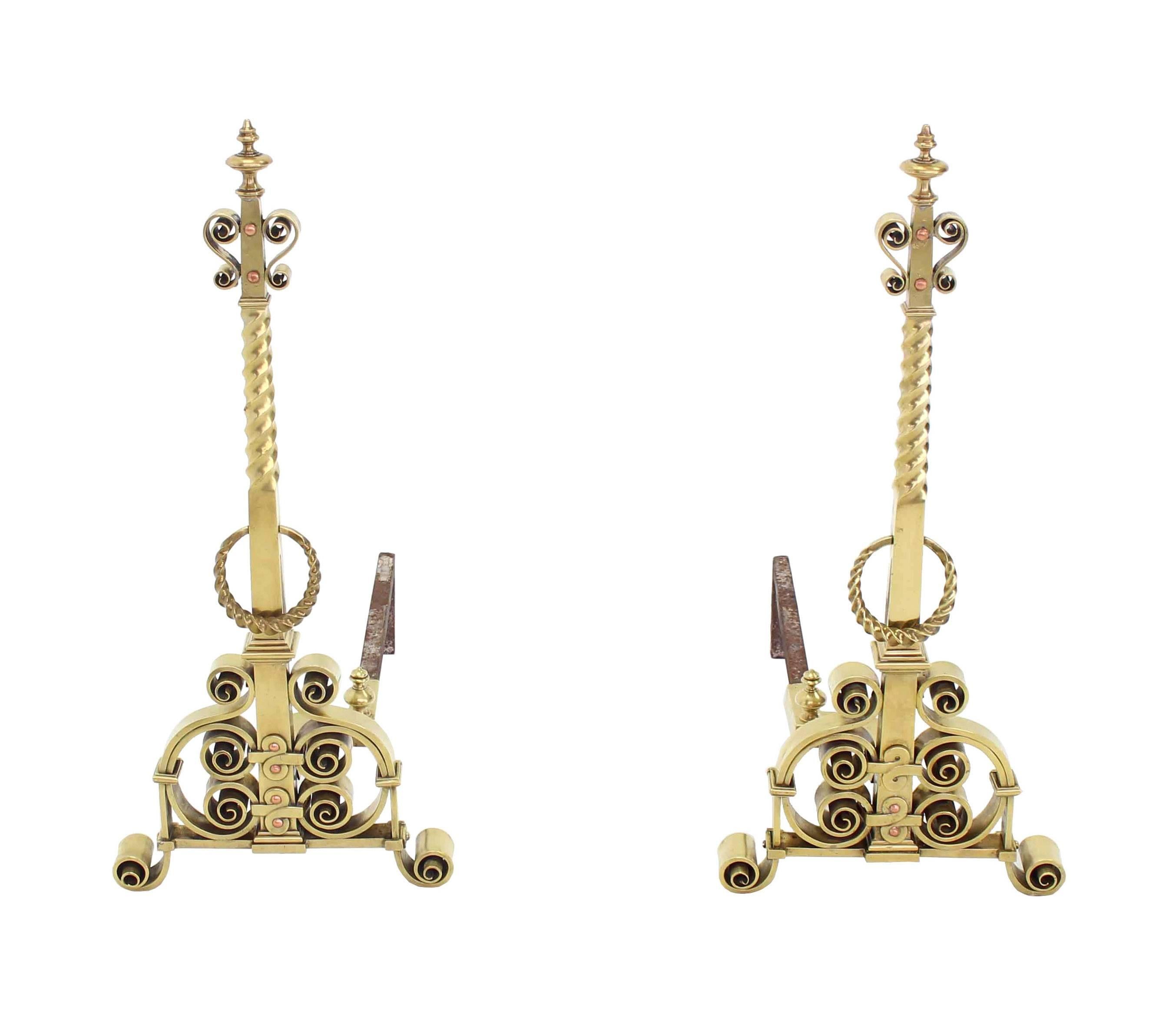 Pair of Heavy Brass or Bronze Andirons In Excellent Condition For Sale In Rockaway, NJ